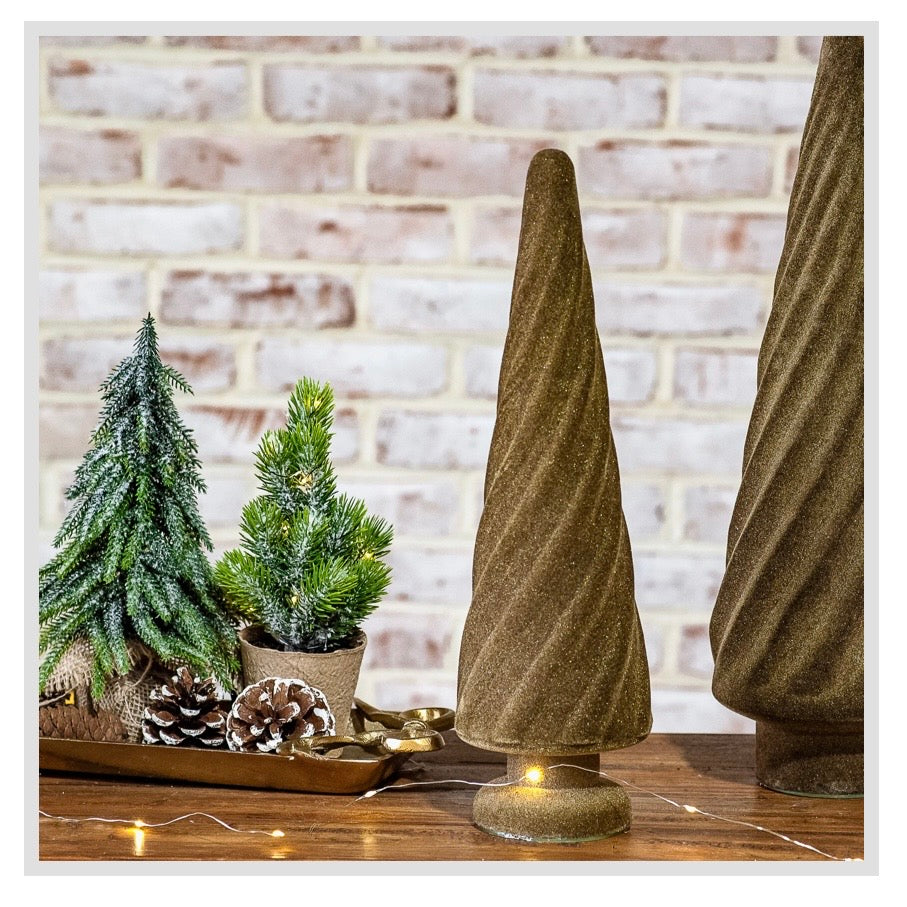 15" Green Flocked Glass Tree