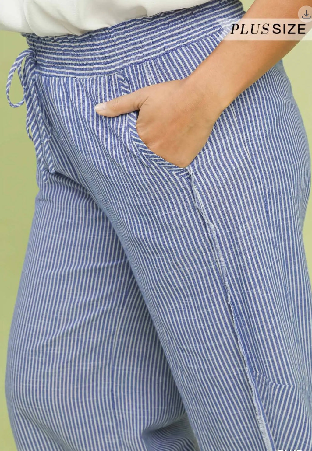 Curvy Linen Blend Stripe Wide Leg Pants