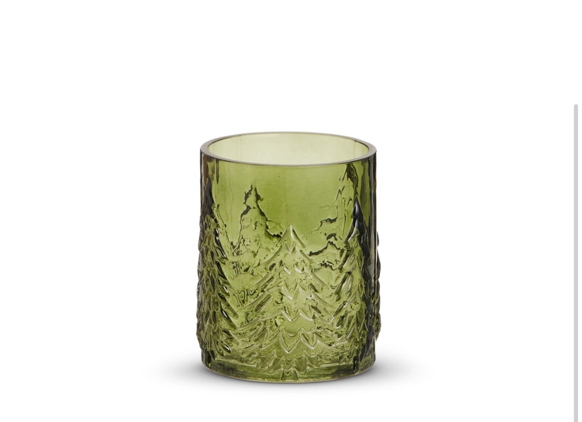 5.5" Green Tree Glass Lantern