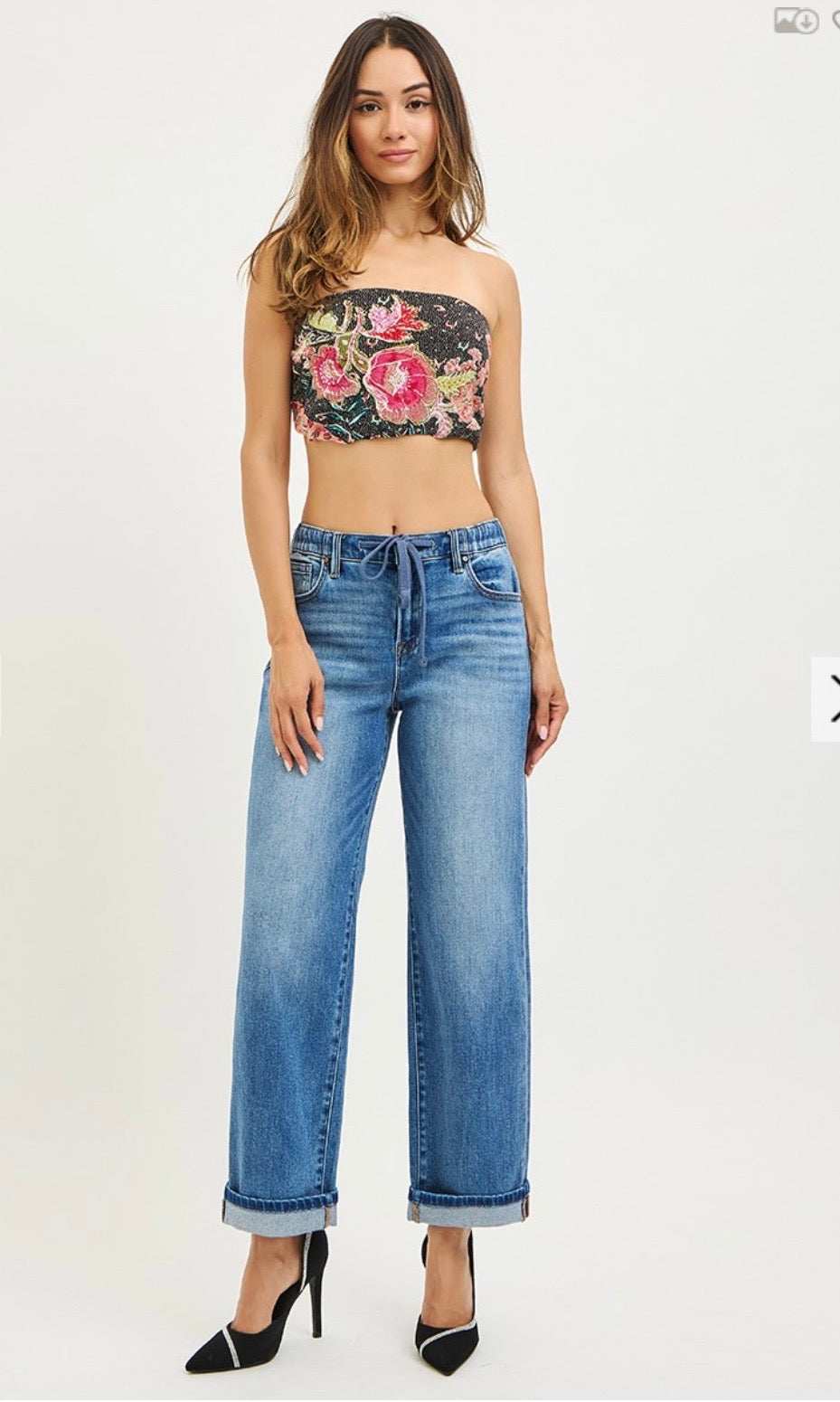 Risen Drawstring Waist Boyfriend Ankle Jean