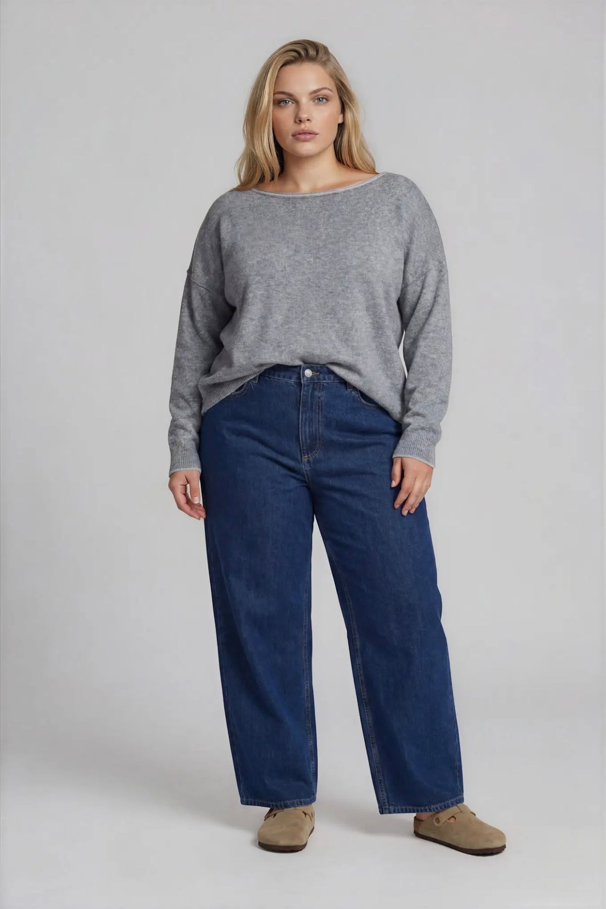 Curvy Off Shoulder Contrast Sweater