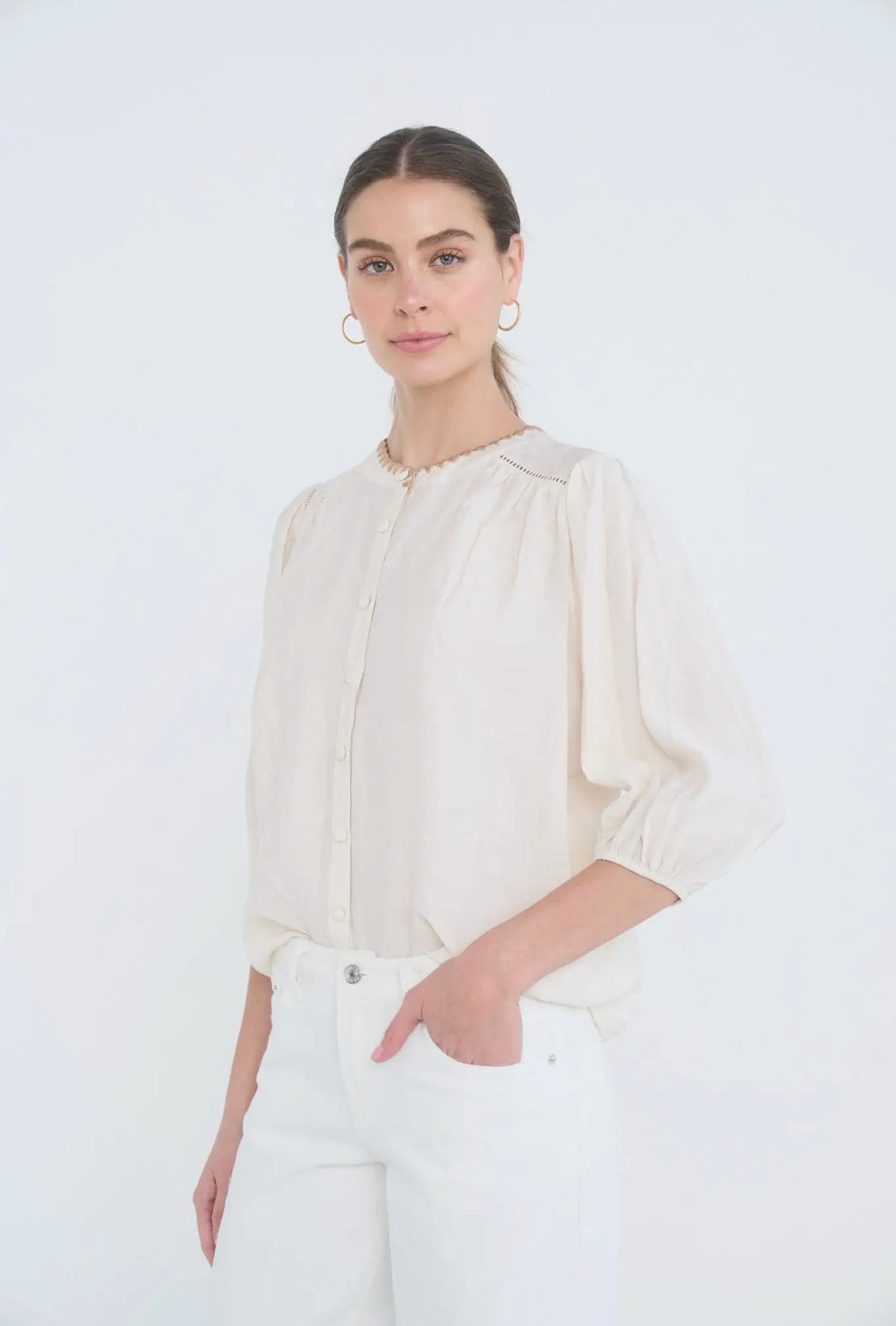 Contrast Stitch Button Down Blouse