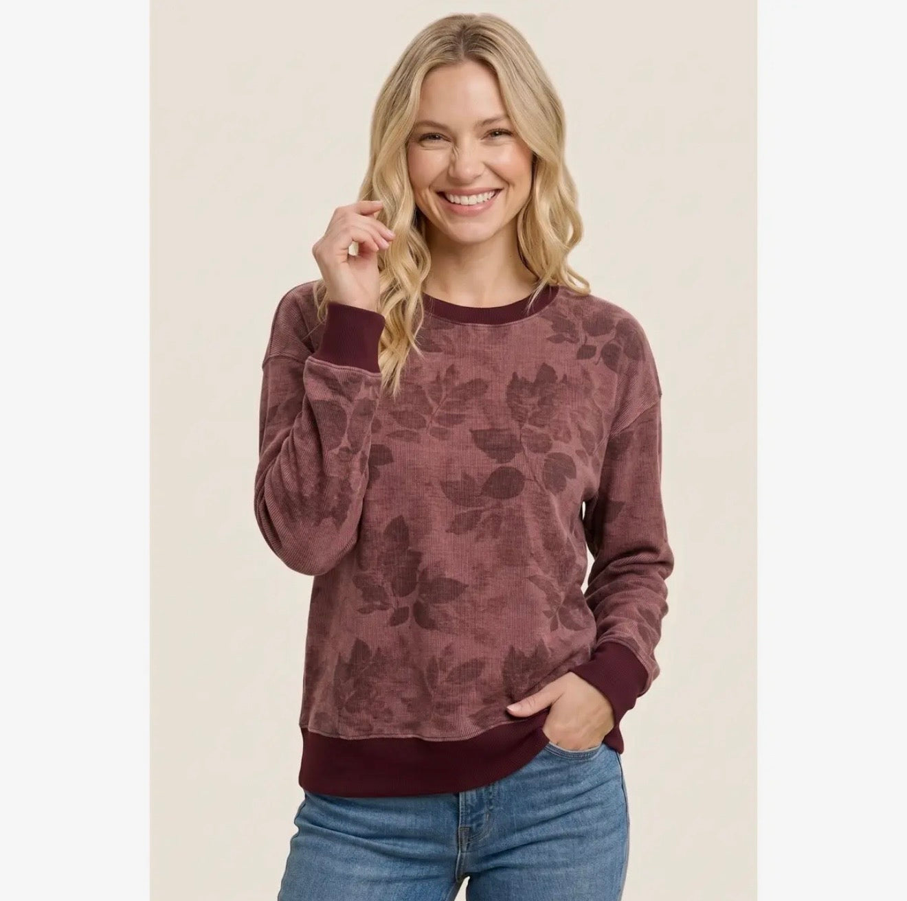 Ribbed Floral Print Top