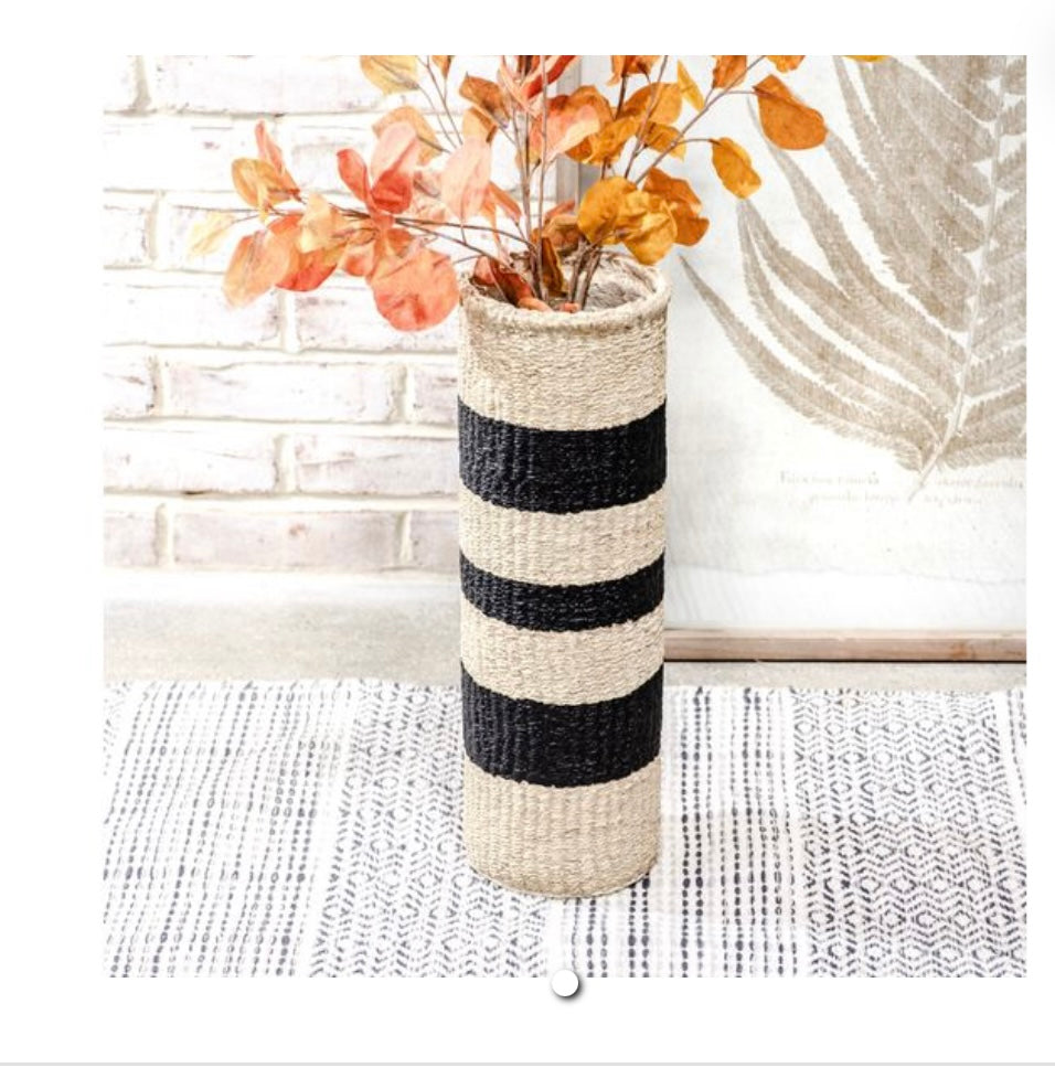 STRIPE WEAVE CEMENT VASE