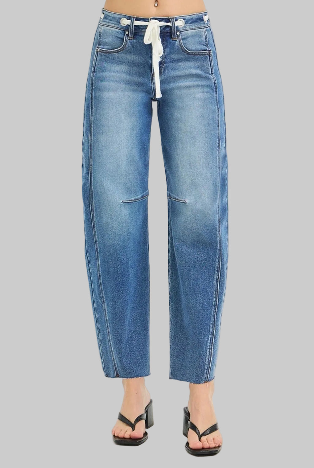 Risen Slouchy Ankle Barrel Jean with Drawstring Waist