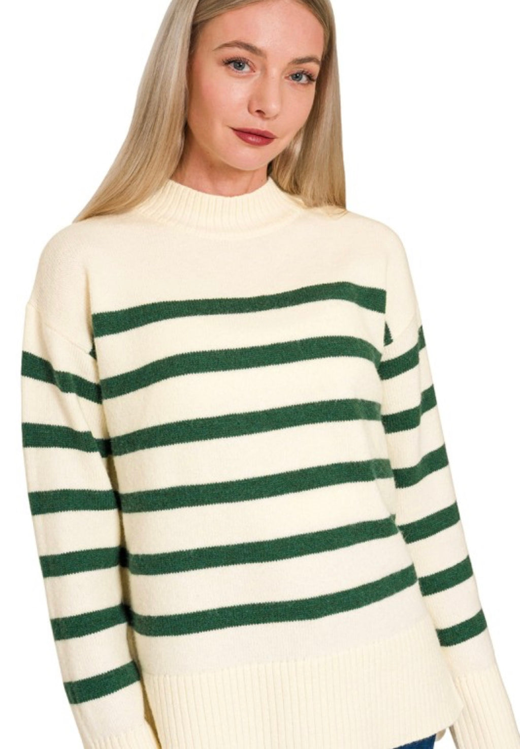 Striped Mock Neck Sweater