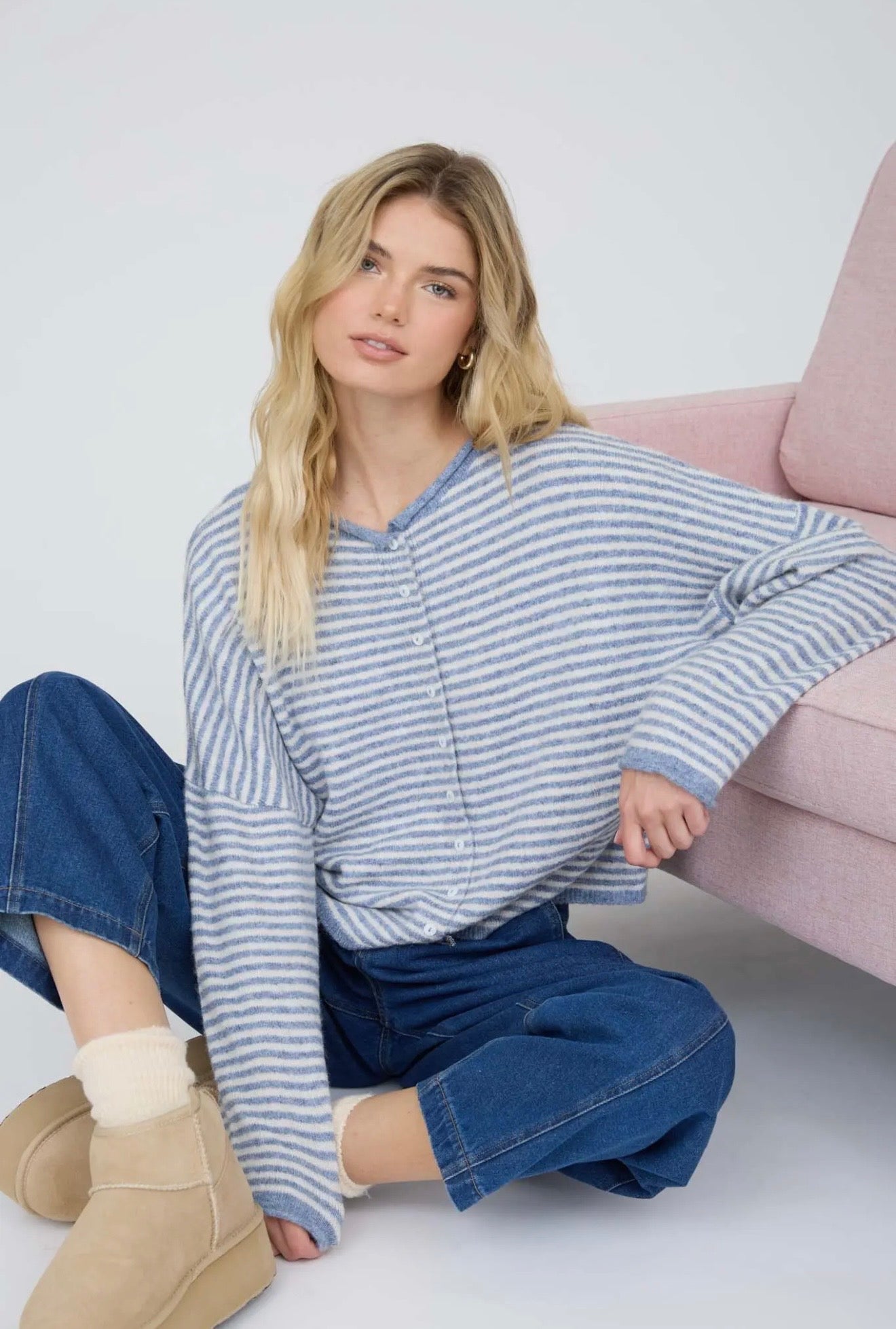 Stripe Raw Edge Cardigan