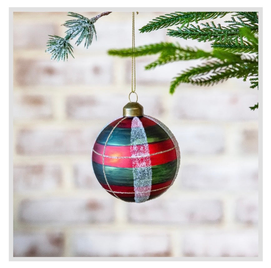 3" Plaid Glass Ball Ornament