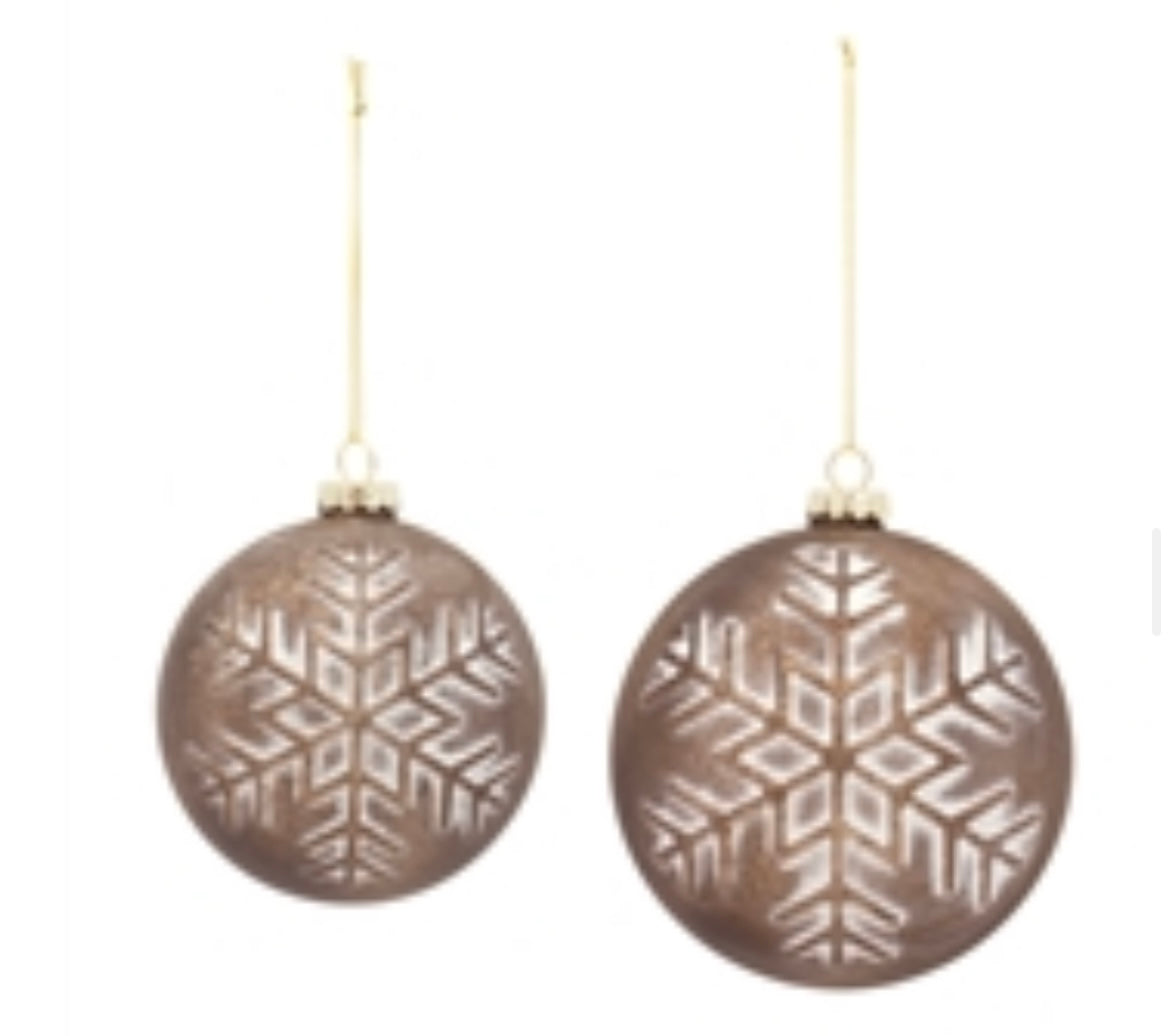 4" Brown Snowflake Ball Ornament