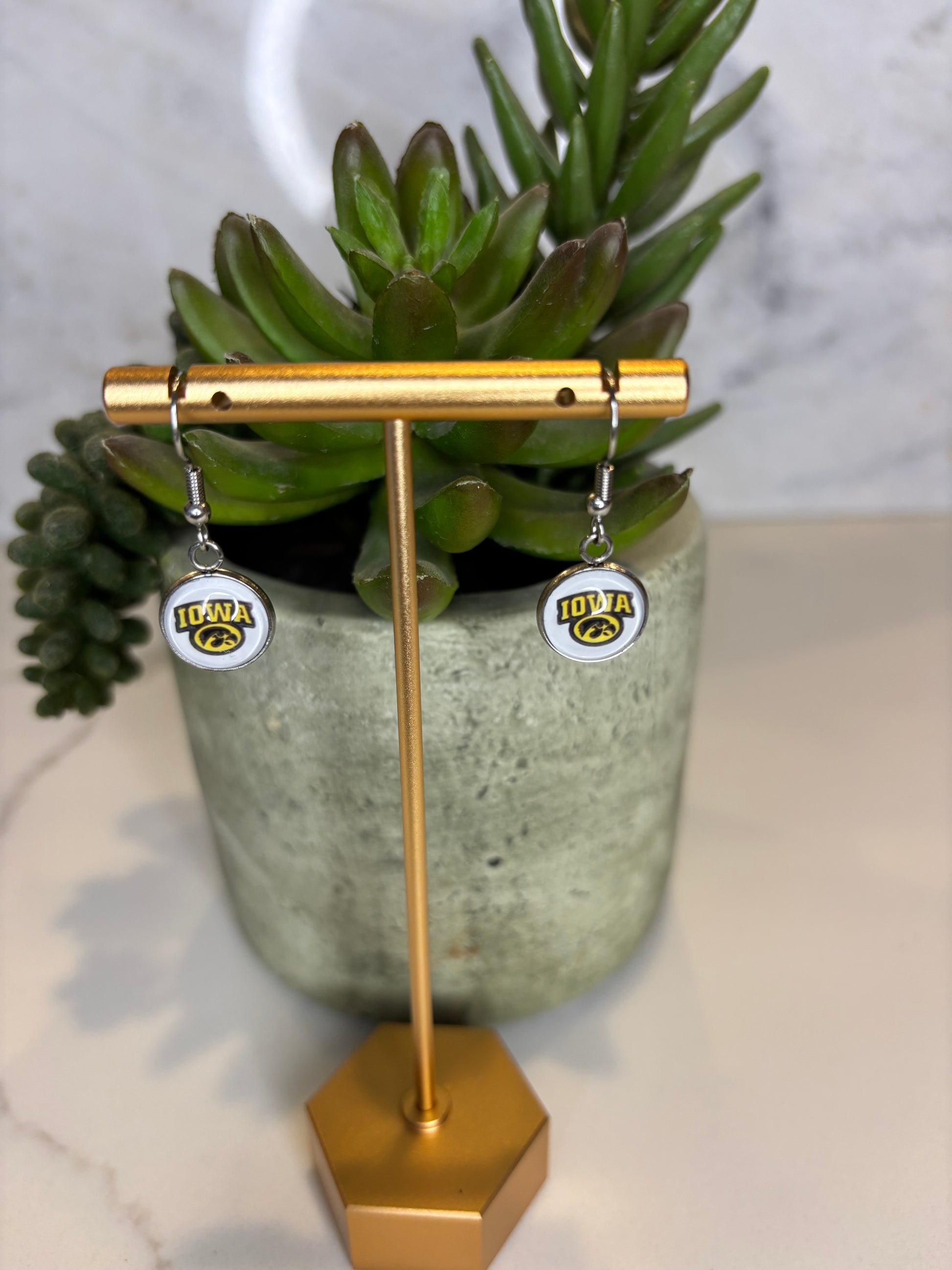 Silver Iowa dangle earring