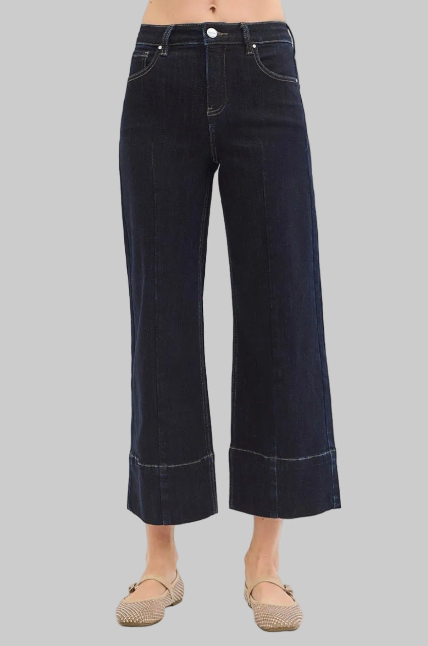 Risen Tummy Control Wide Seam Cropped Dark Jean