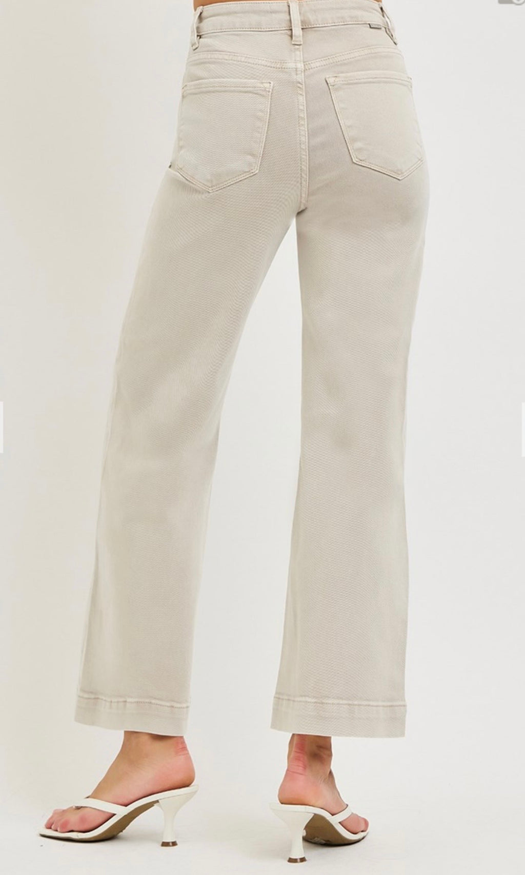 Risen Almond Front Seam Wide Leg Jean