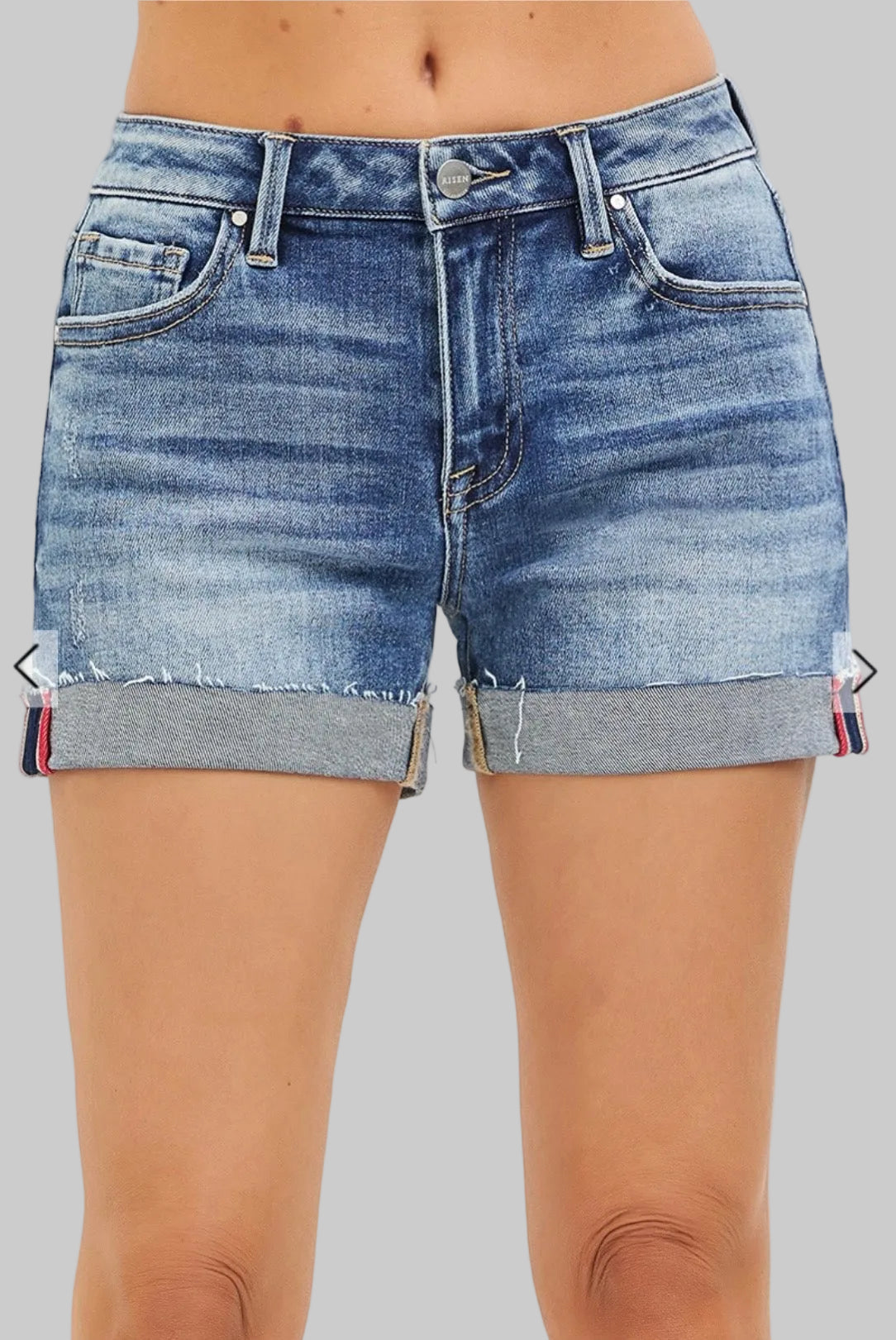 Risen Mid Rise Cuffed Denim Shorts
