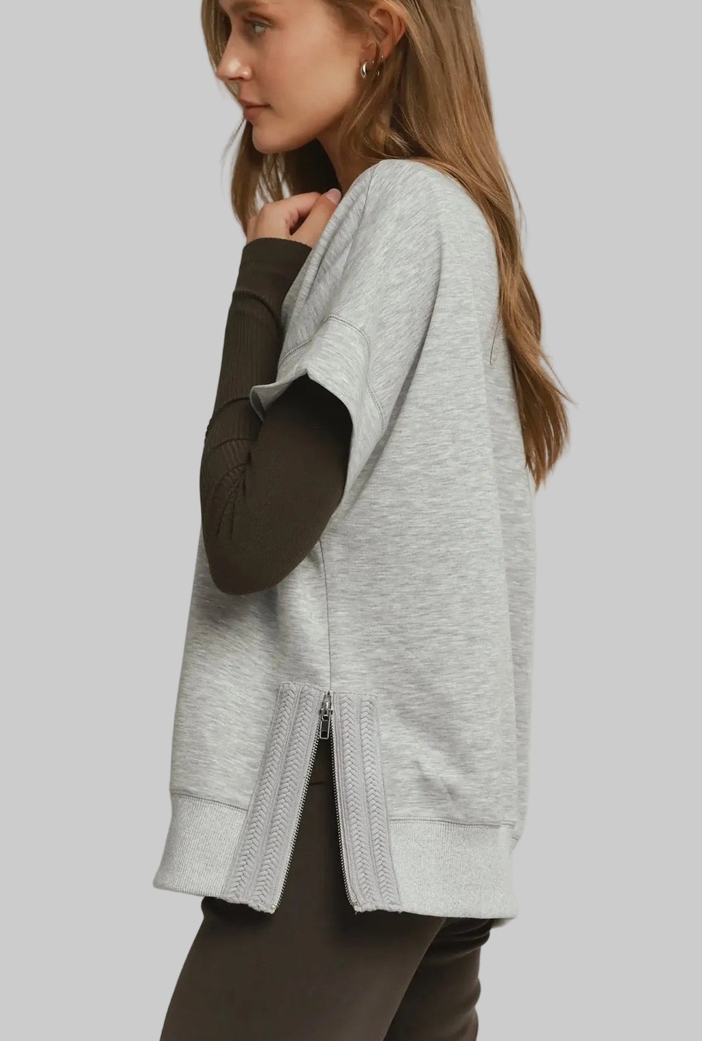 Luxe Knit Crochet Side Zip Dolman Top