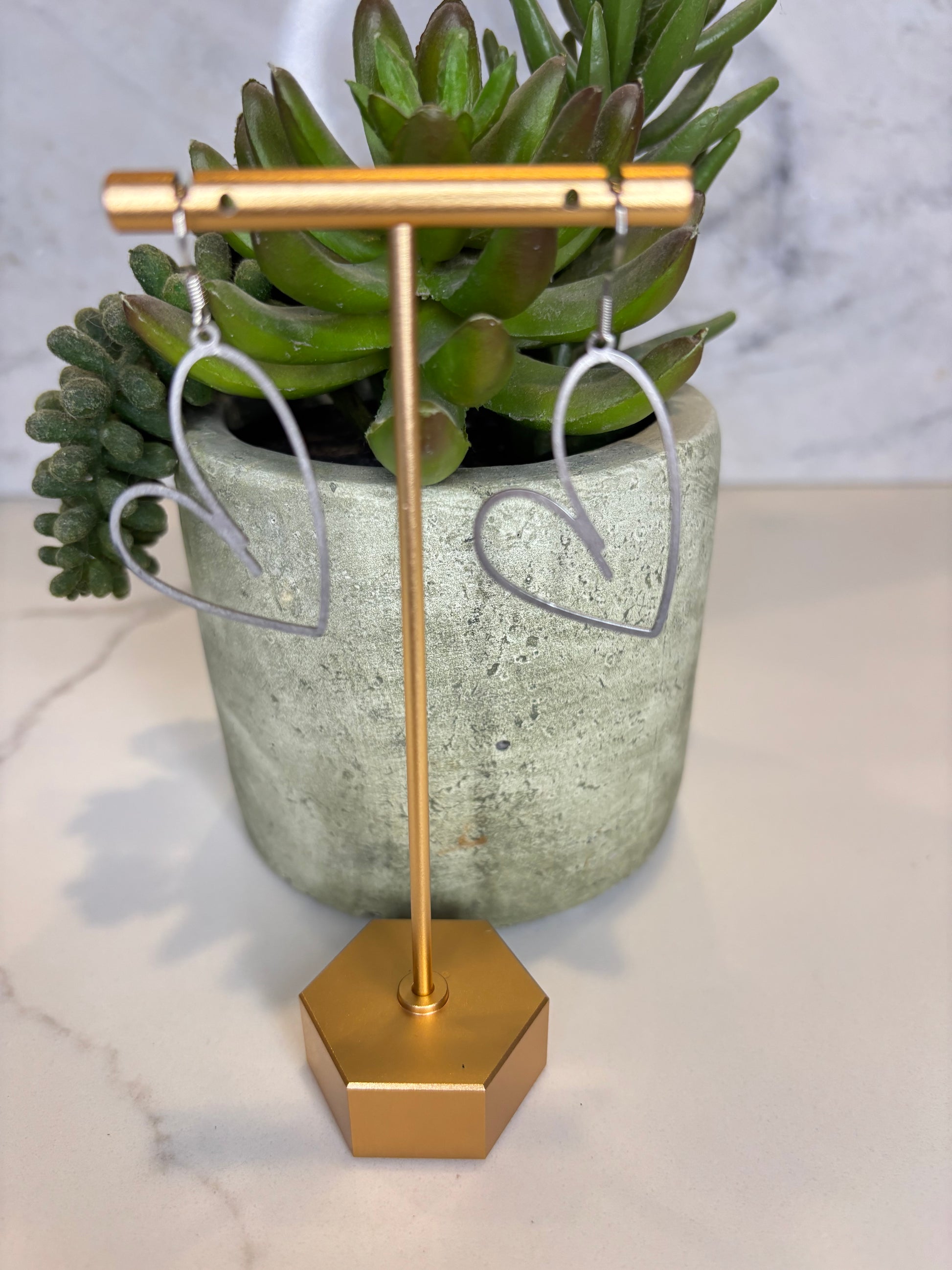 Silver Metal Cutout Heart Dangle Earrings
