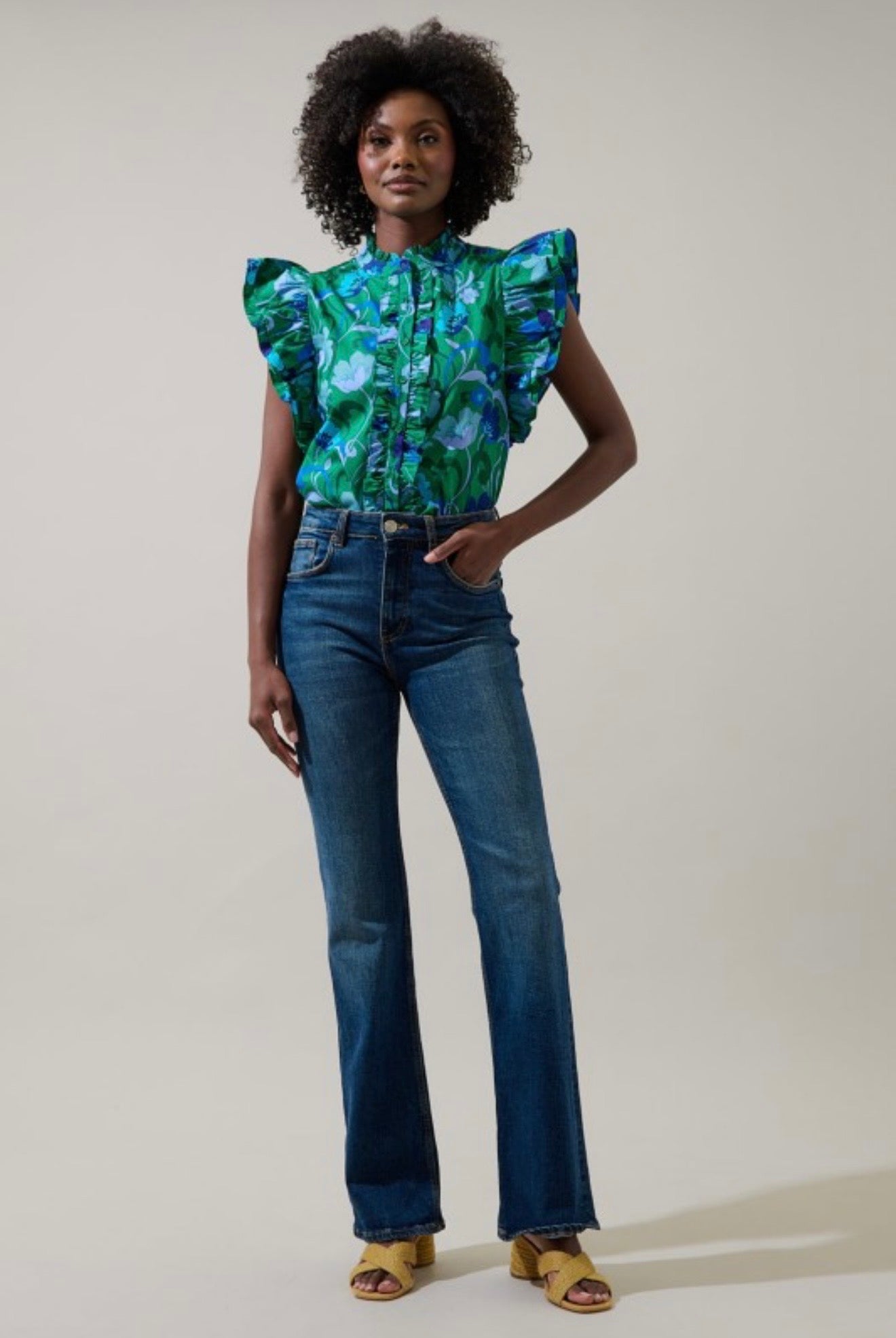 Floral Sleeveless Ruffle Top