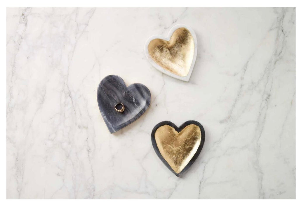 Gold Edge Marble Heart Jewelry Tray