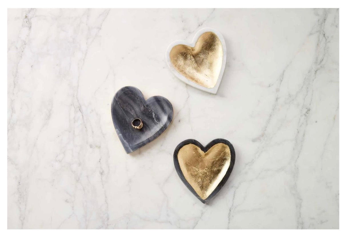 Gold Edge Marble Heart Jewelry Tray