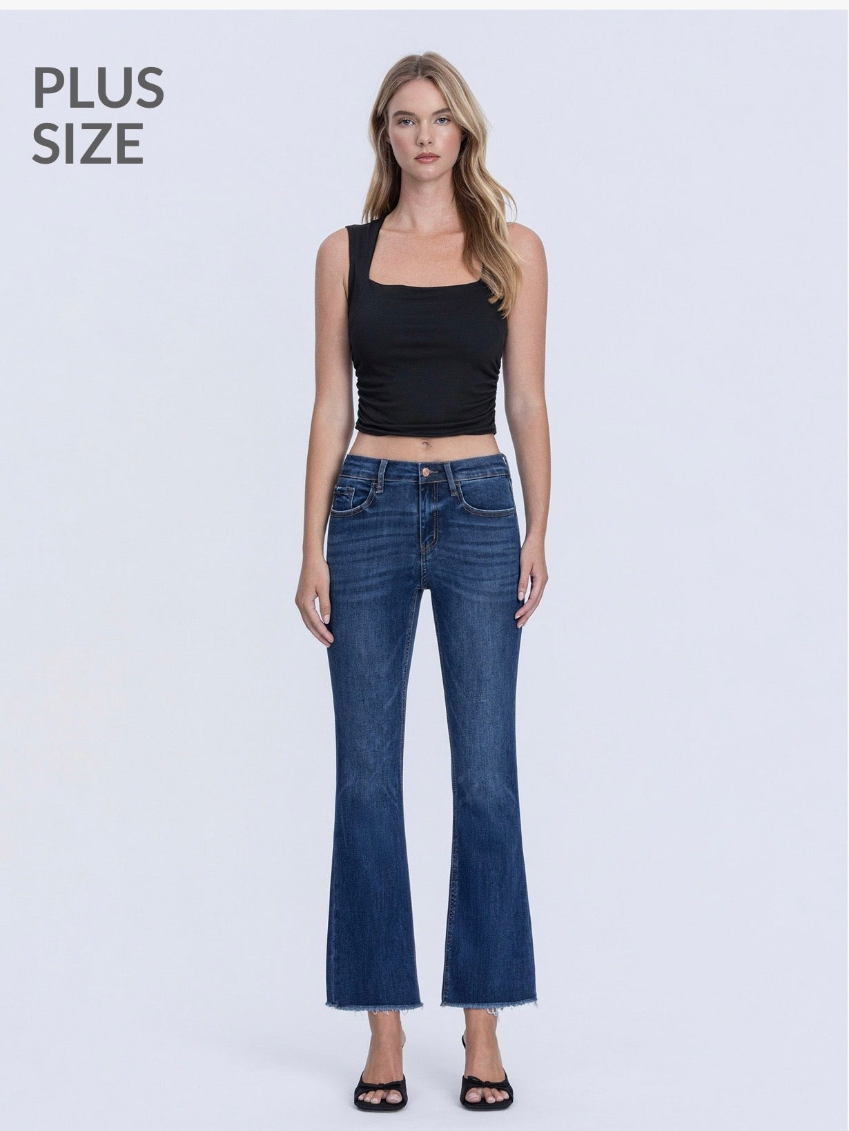 Curvy Lovervet Mid Rise Frayed Hem Kick Flare Jeans