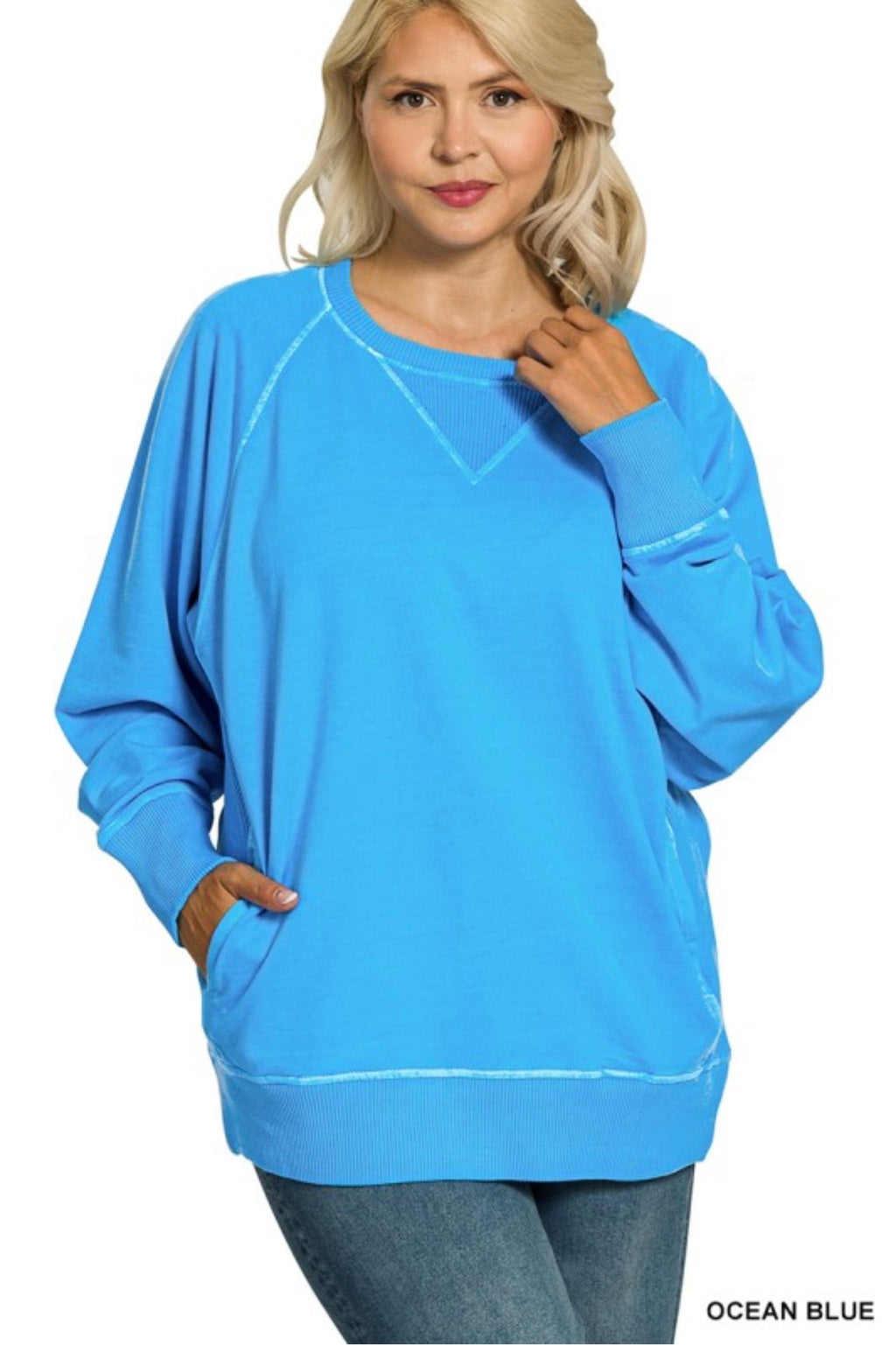 Curvy Pigment Dyed French Terry Sweatshirt with Pockets