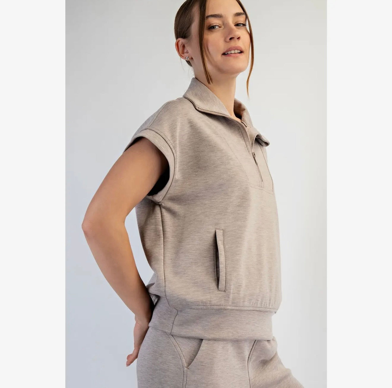 Modal Scuba Quarter zip Short Sleeve Top