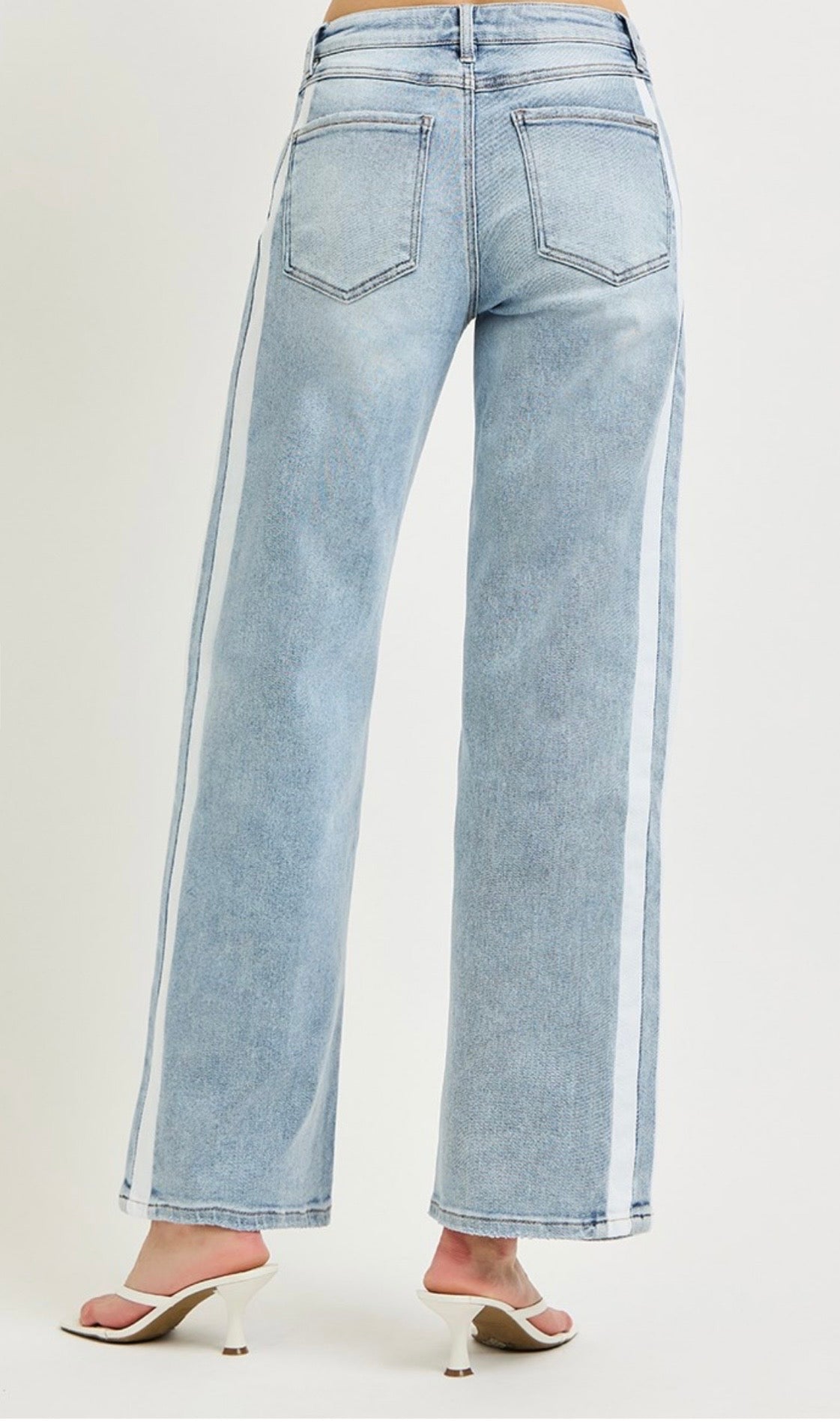 Risen Side White Stripe Drawstring Waist Jean