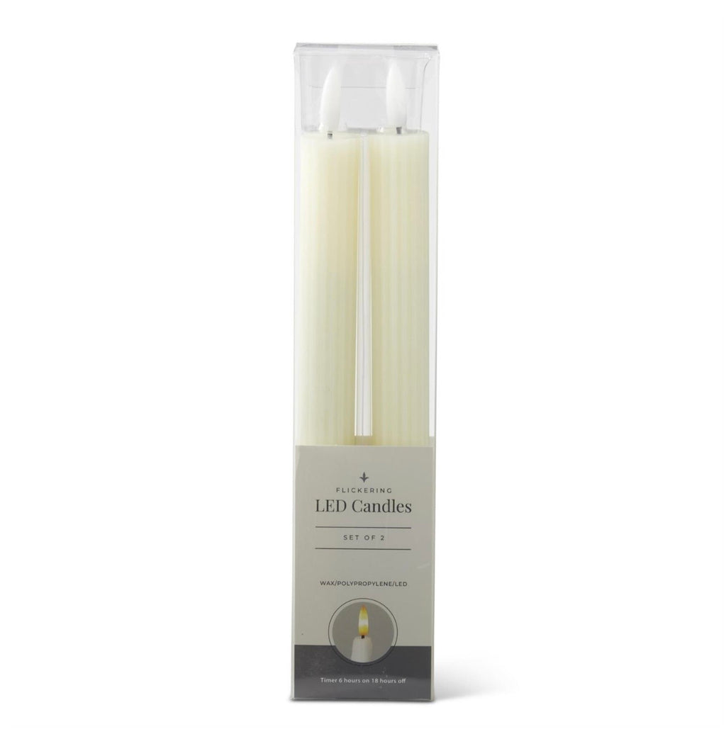 Set/2 Cream Ribbed LED Taper Candles