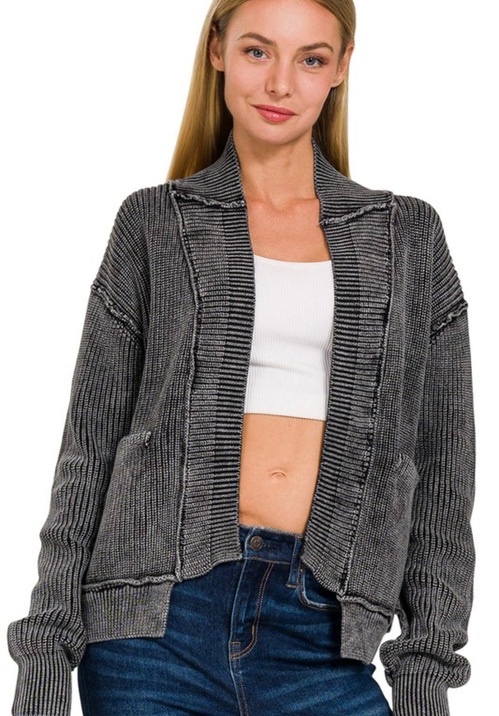 Washed Cardigan with Pockets