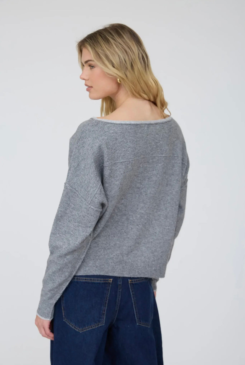 Off Shoulder Contrast Trim Sweater