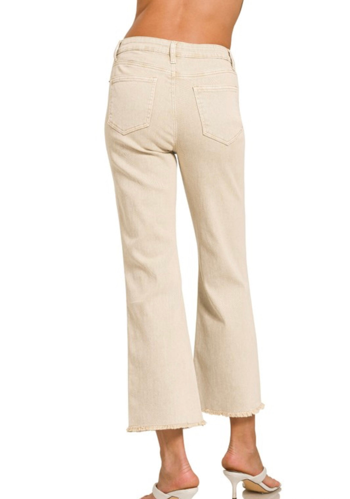 Zenana Acid Wash Raw Hem Colored Ankle Jean