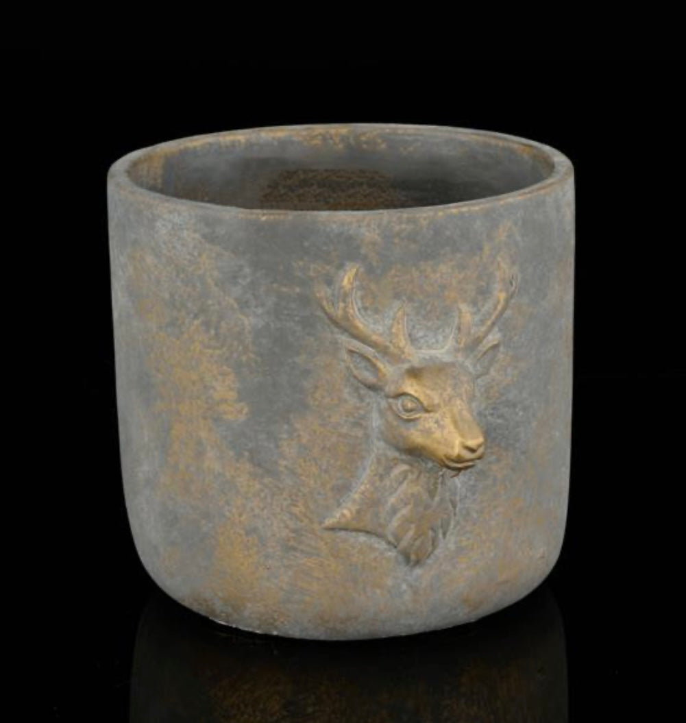 Blk/Bronze Deer Cement Pot MED