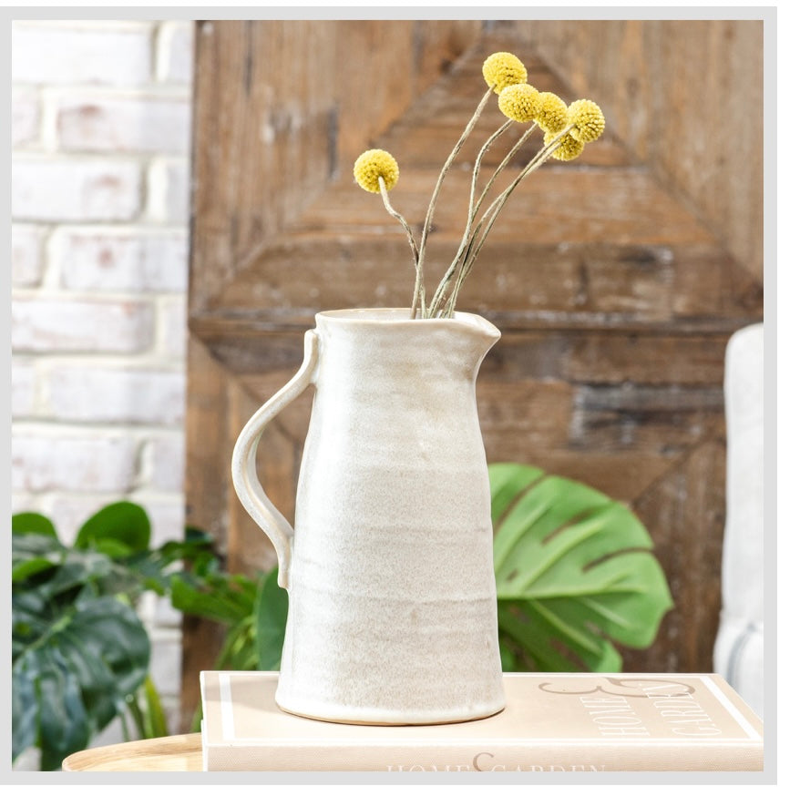 CREAMY WHITE CERAMIC PITCHER VASE