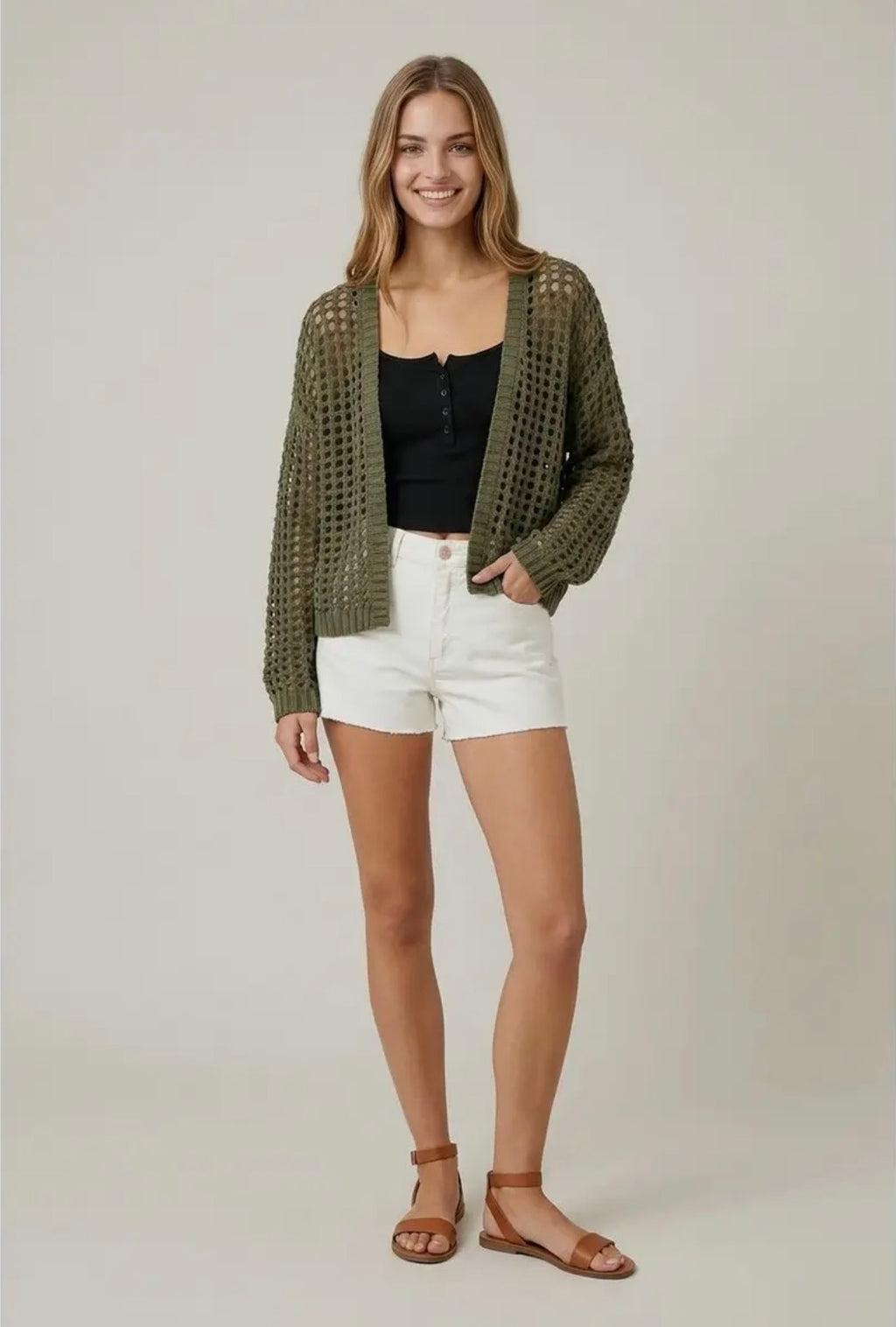 Crochet Fishnet Open Cardigan