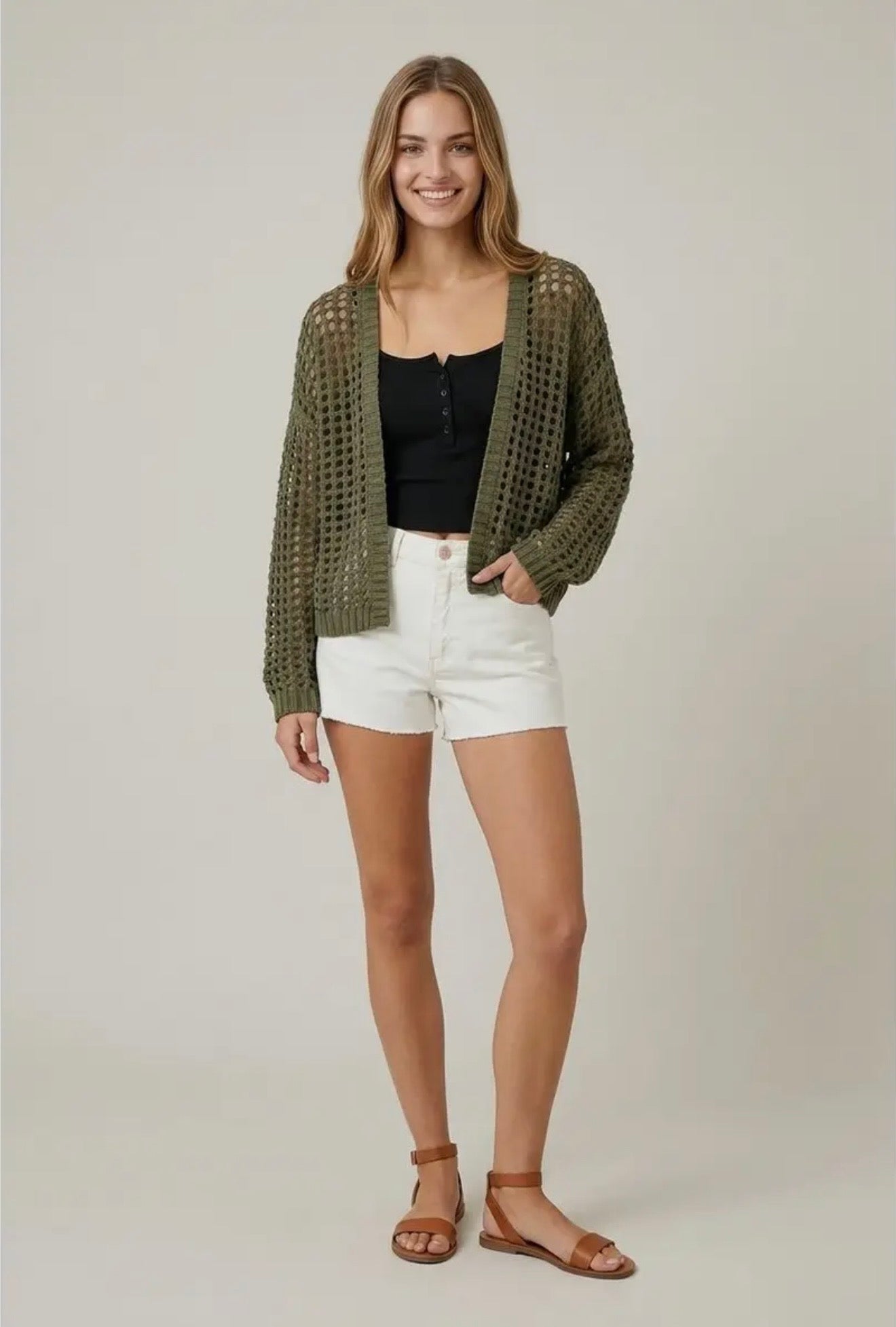 Crochet Fishnet Open Cardigan