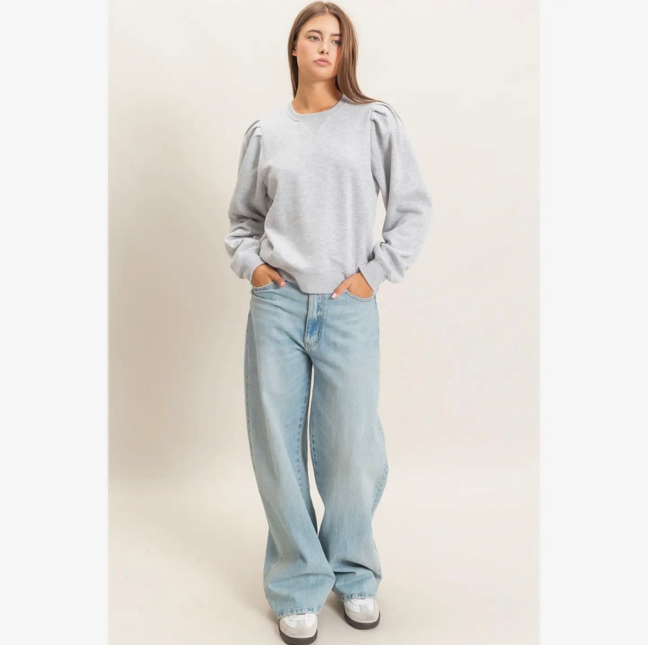 Puff Sleeve Crewneck Sweatshirt