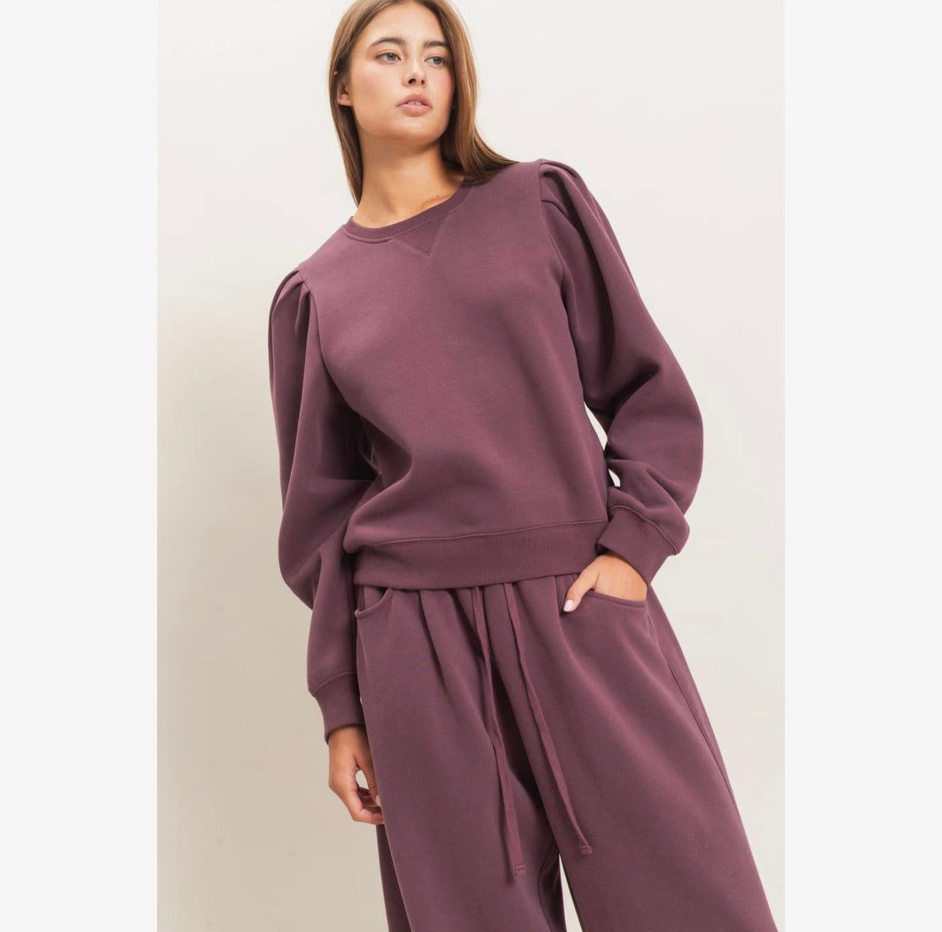 Puff Sleeve Crewneck Sweatshirt