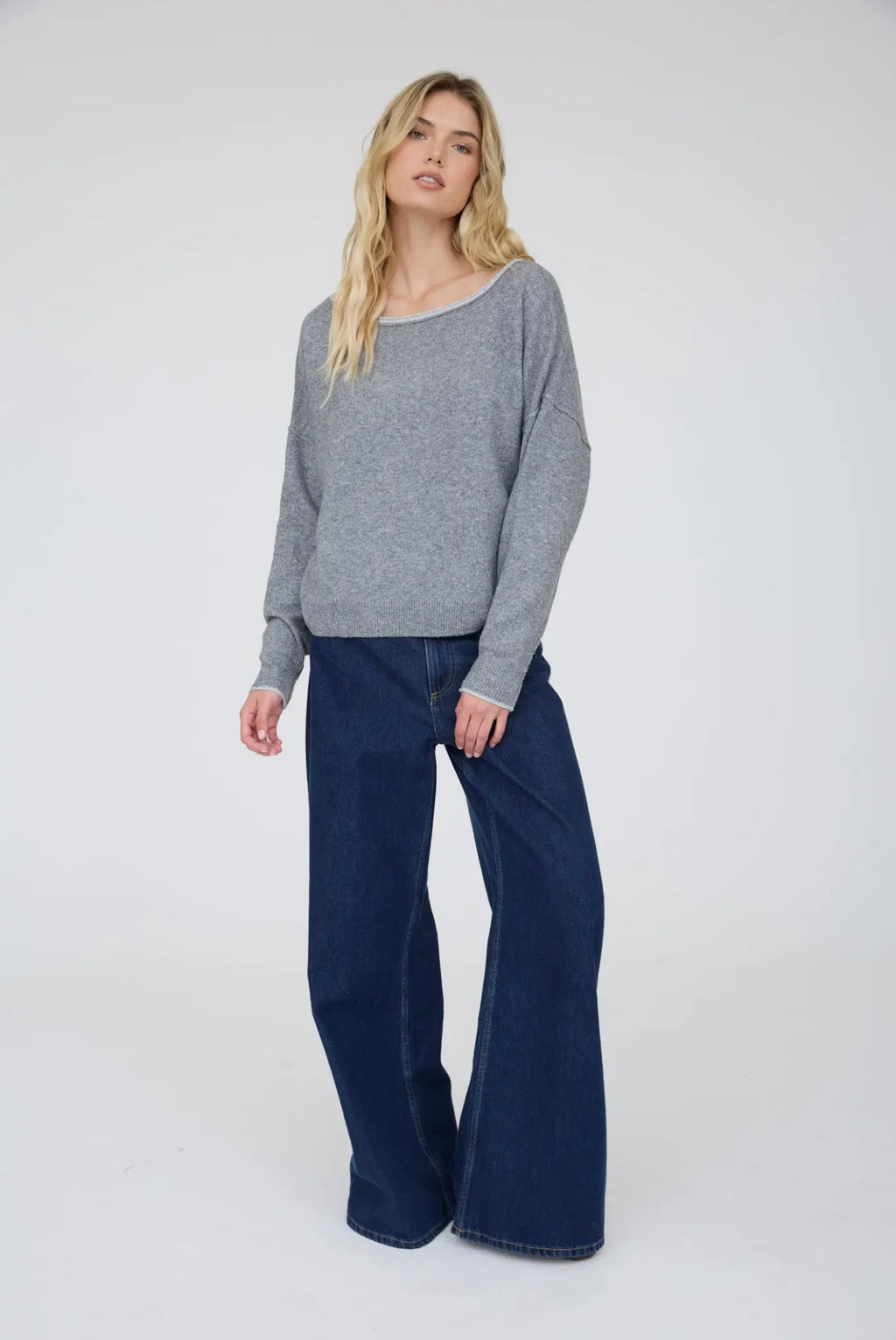 Off Shoulder Contrast Trim Sweater