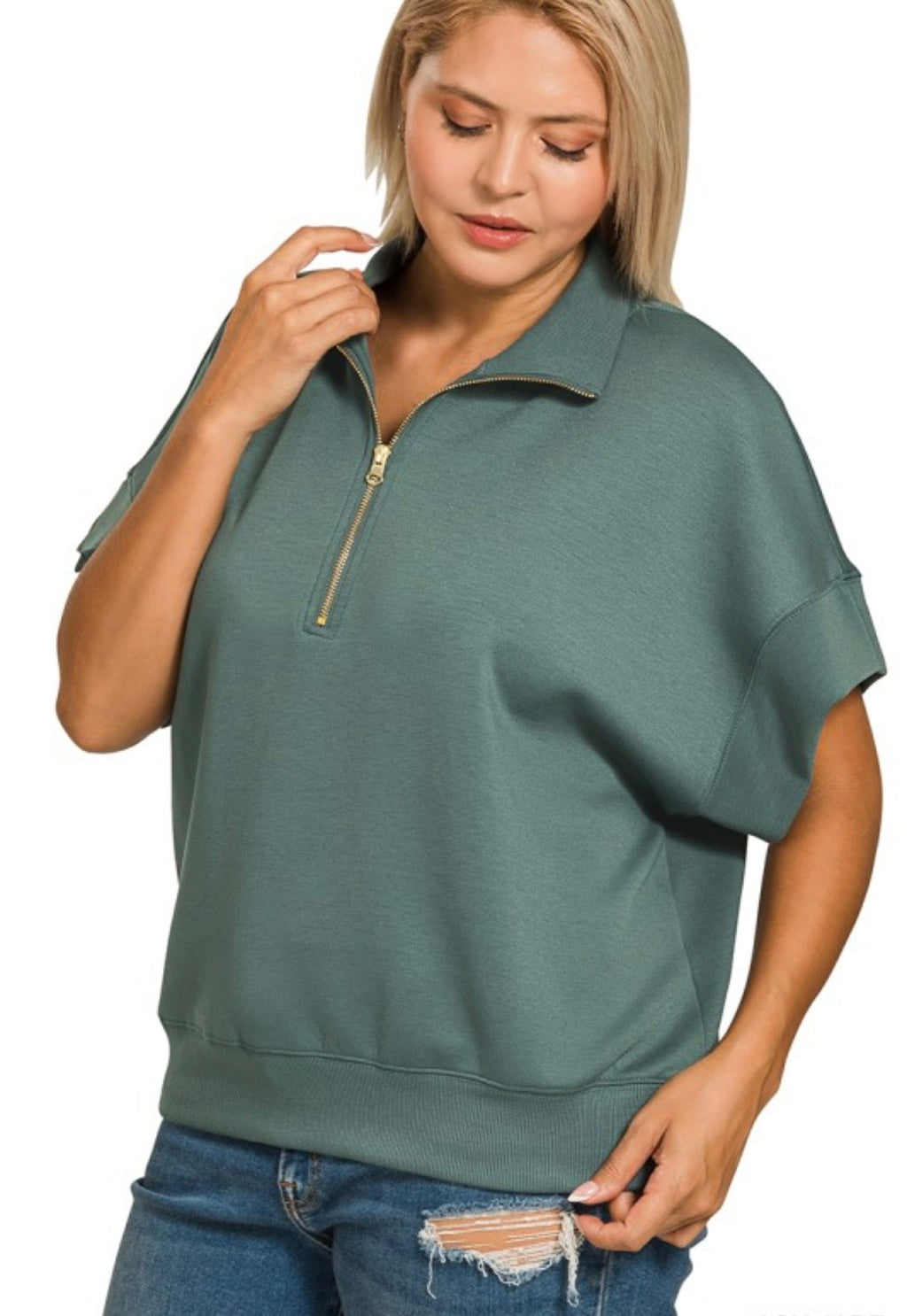 Curvy Scuba High Neck Half Zip Short Sleeve Pullover