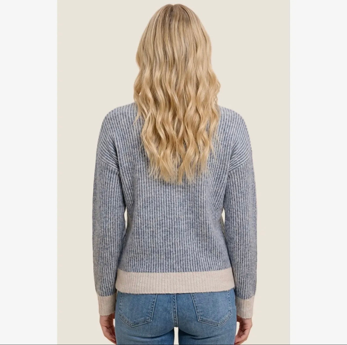 Two Tone Ribbed Textured Sweater
