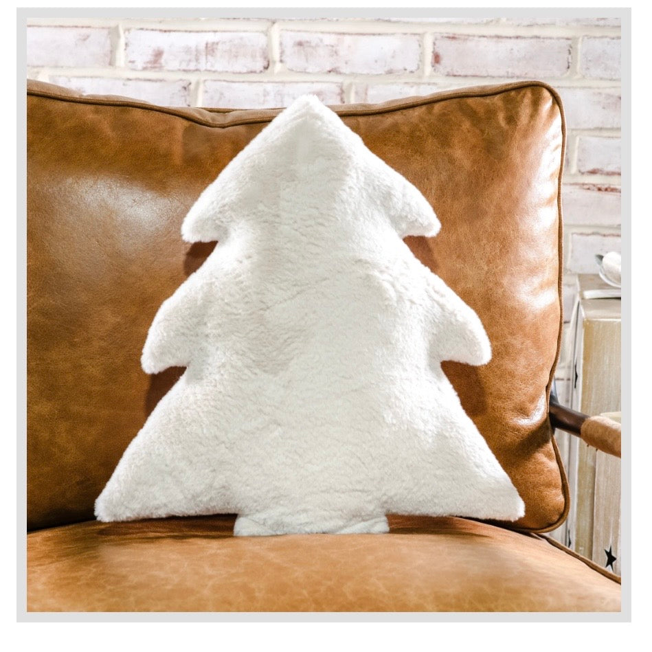 18" Cream Furry Tree Pillow