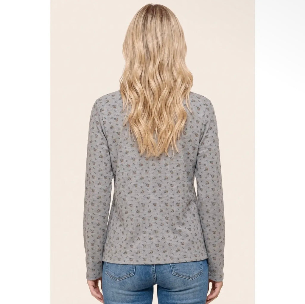Floral Print Ribbed Henley Top
