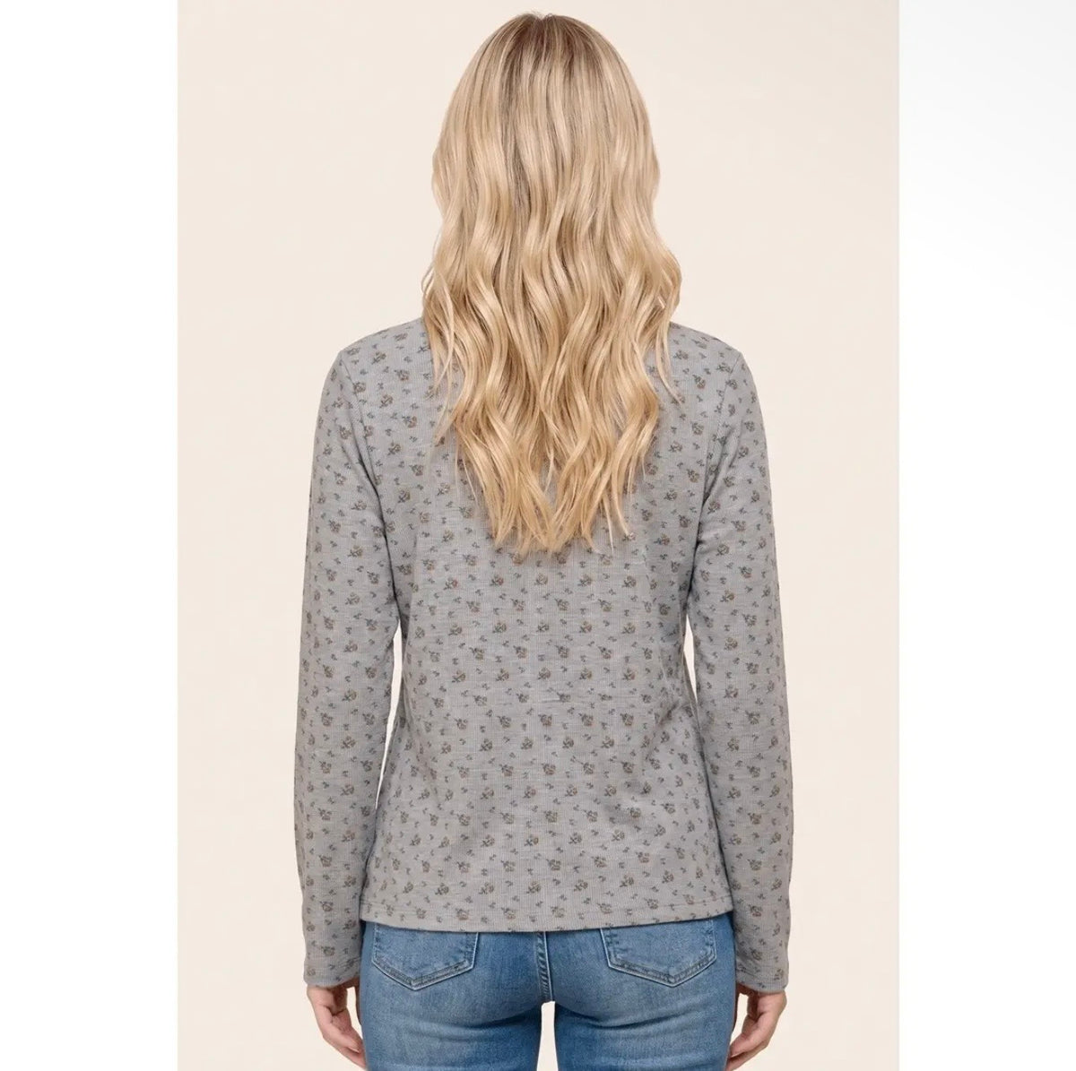 Floral Print Ribbed Henley Top