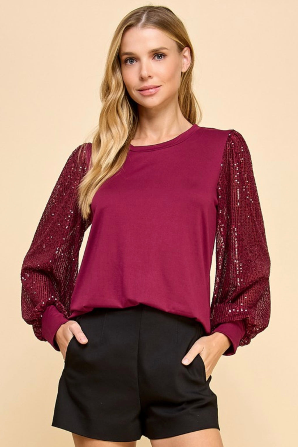 Knit top with Sequin Detail Sleeves