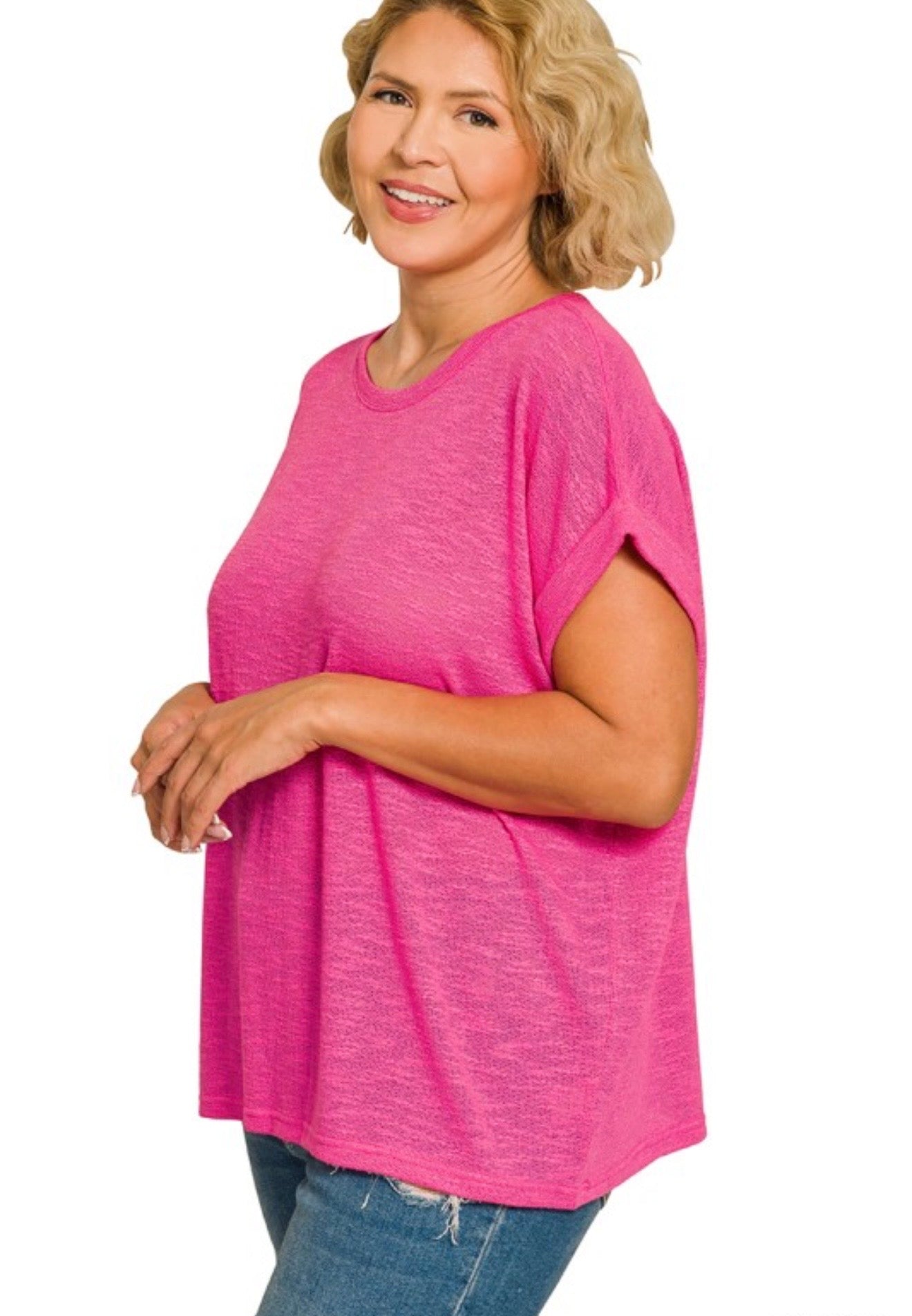 Curvy Slub Rolled Sleeve Tee