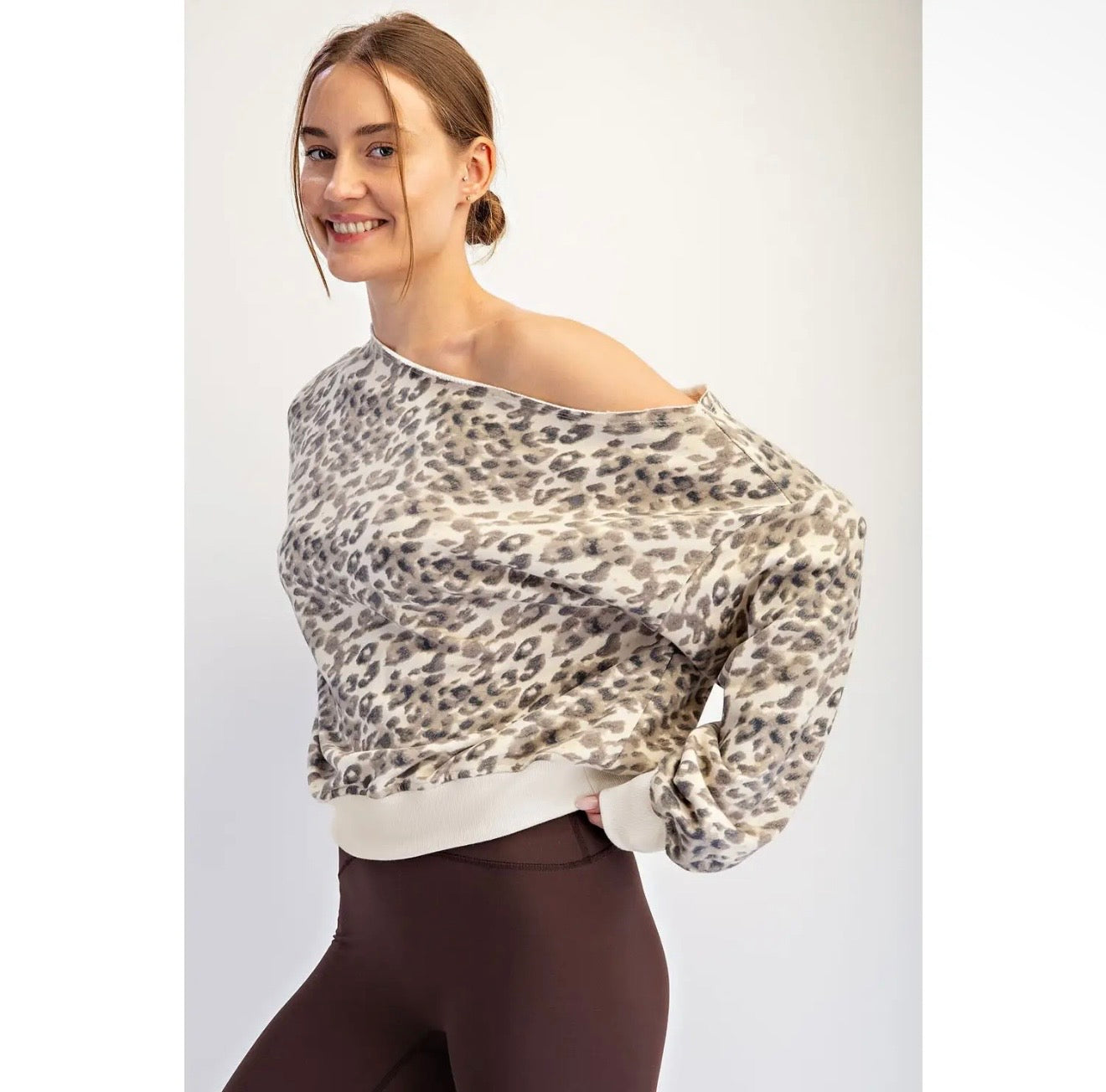 Animal Print Off Shoulder Sweatshirt