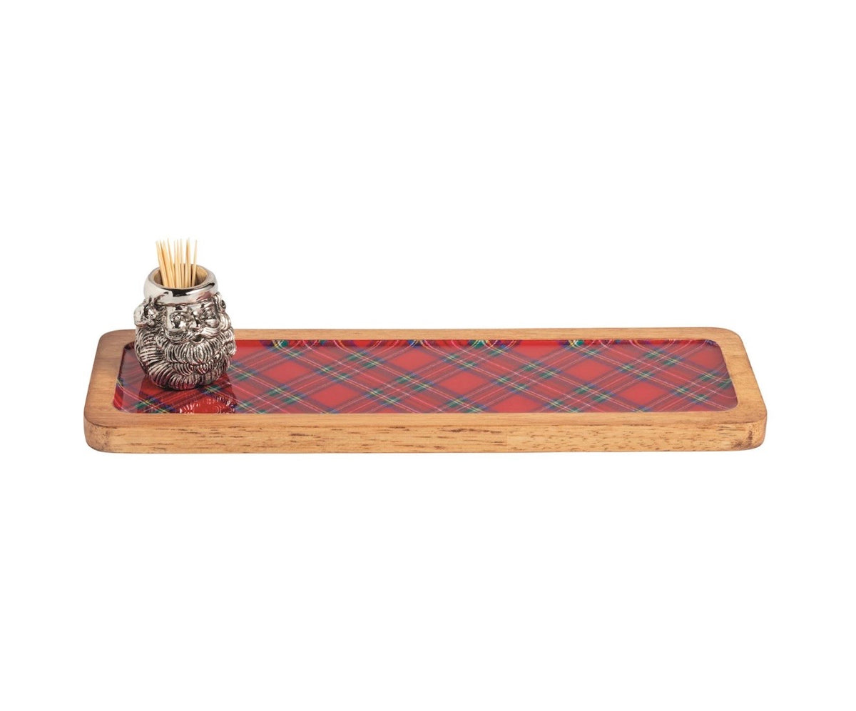 Tartan Plaid Rectangle Wood Tray Set