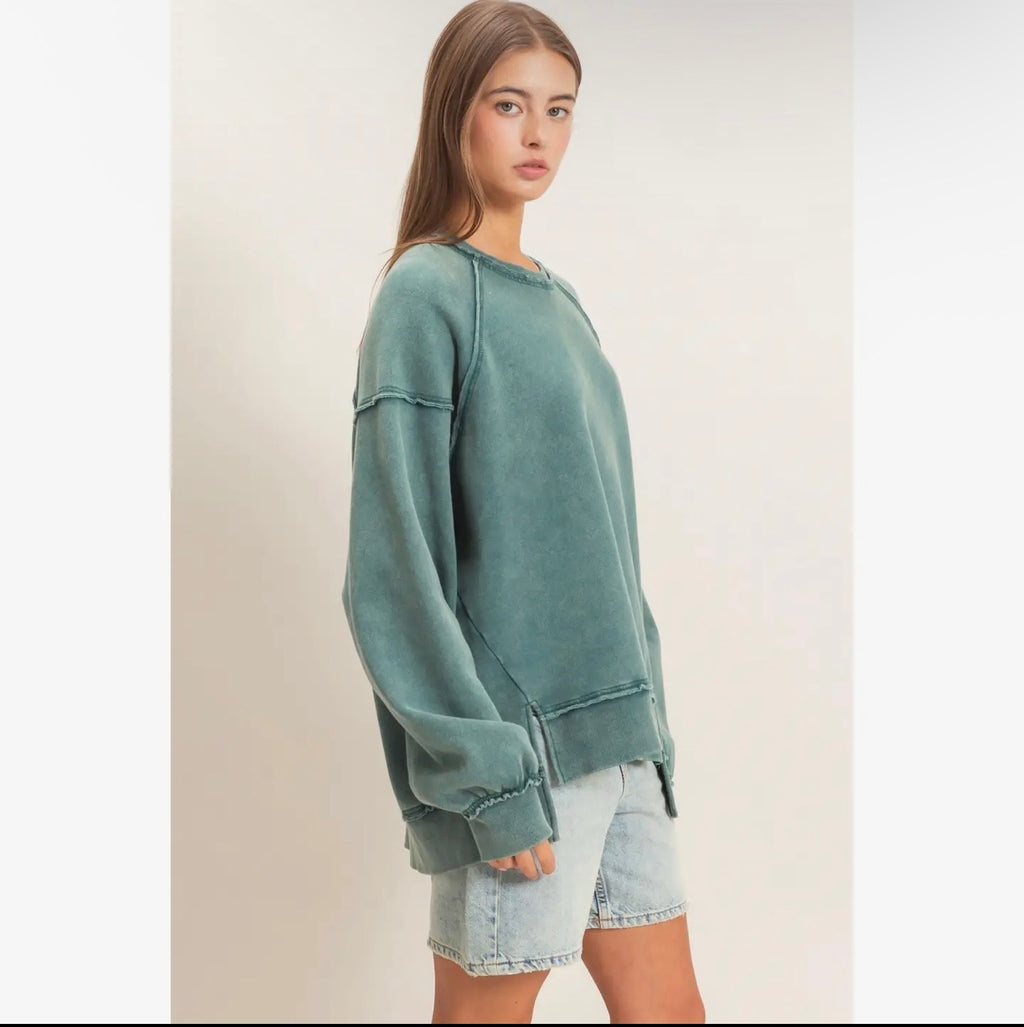 Acid Wash Raw Edge Sweatshirt