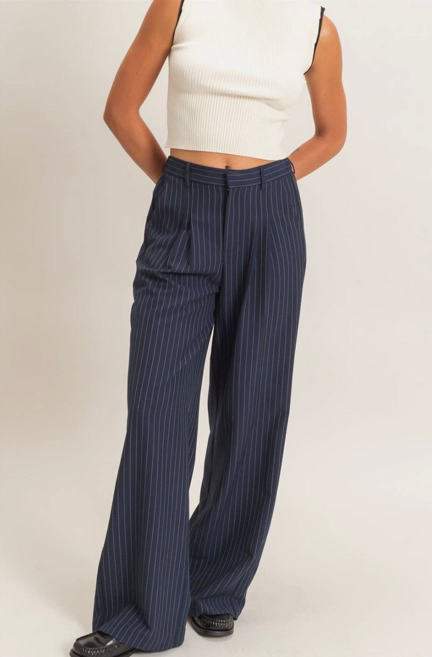 Pinstripe Wide-leg Trousers