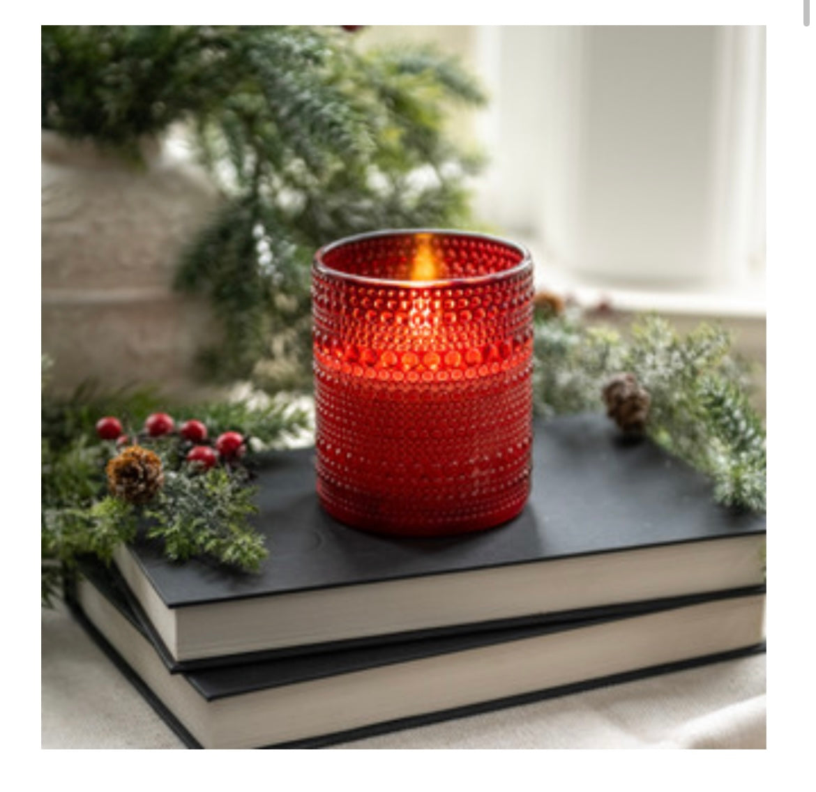 4" Red Dotted Glass 3D Flame Candle