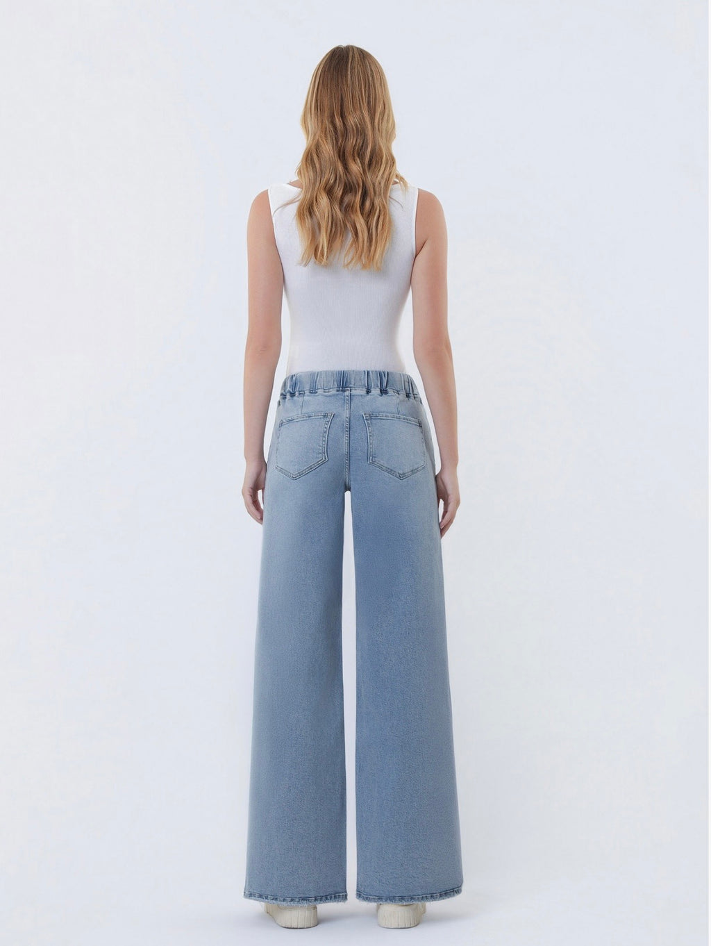 Lovervet High Rise Drawstring Waist Side Slit Wide Leg Tencel Jean